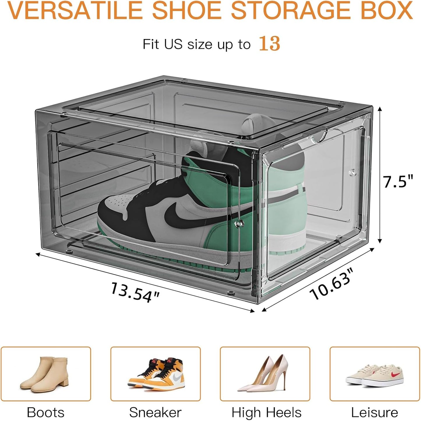 Thicken Sturdy Shoe Storage Boxes Stackable Shoe Organizer for Closet, 9Pack Drop Front Shoe Box with Magnetic Door, Shoe Container for Sneaker Storage, Clear Shoe Rack, Fit US Size up to 13, Black