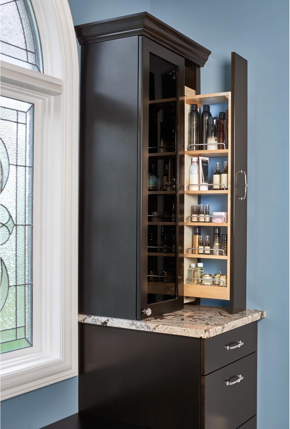 Rev-A-Shelf Kitchen Cabinet Pullout Wall Filler Wooden Organizer Slide Out Pantry Storage w/Soft-Close in Multiple Sizes, 6 x 39 In, 432-WFBBSC39-6C