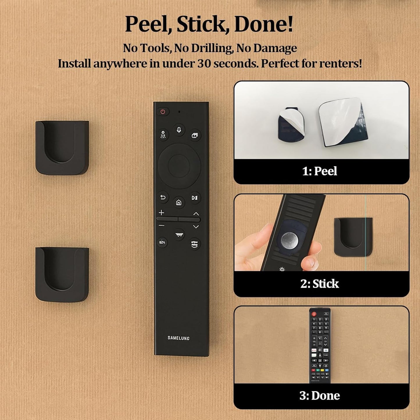 Magnetic Remote Control Holder Wall-Mounted Remote Holder Adhesive Strips Easy Installation for TV, Fan, and AC Remotes to Organize Home & Office (6 Pack)