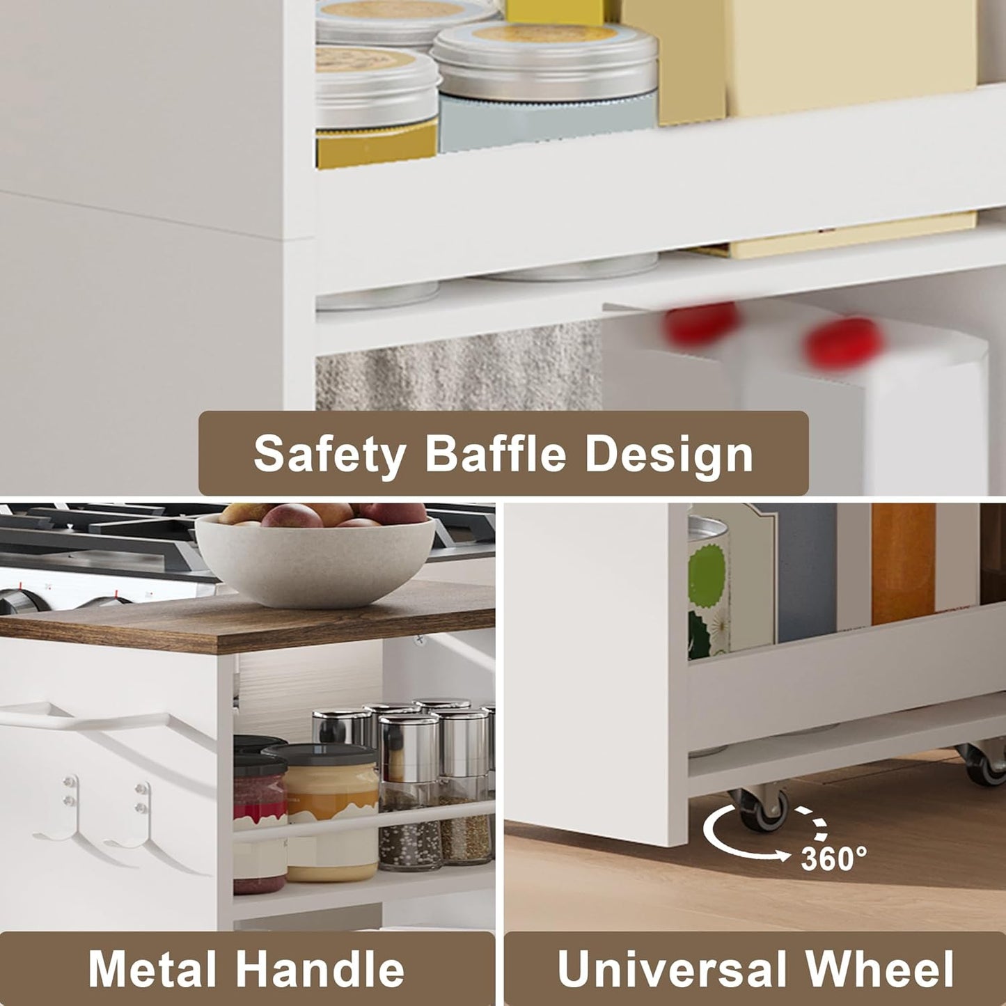 ChooChoo 4-Tier Slim Storage Cart with Handle, 7.87" W Rolling Utility Cart on Universal Wheels, Kitchen Cart Mobile Shelving Organization for Laundry Room, Bathroom & Narrow Places (Walnut & White)
