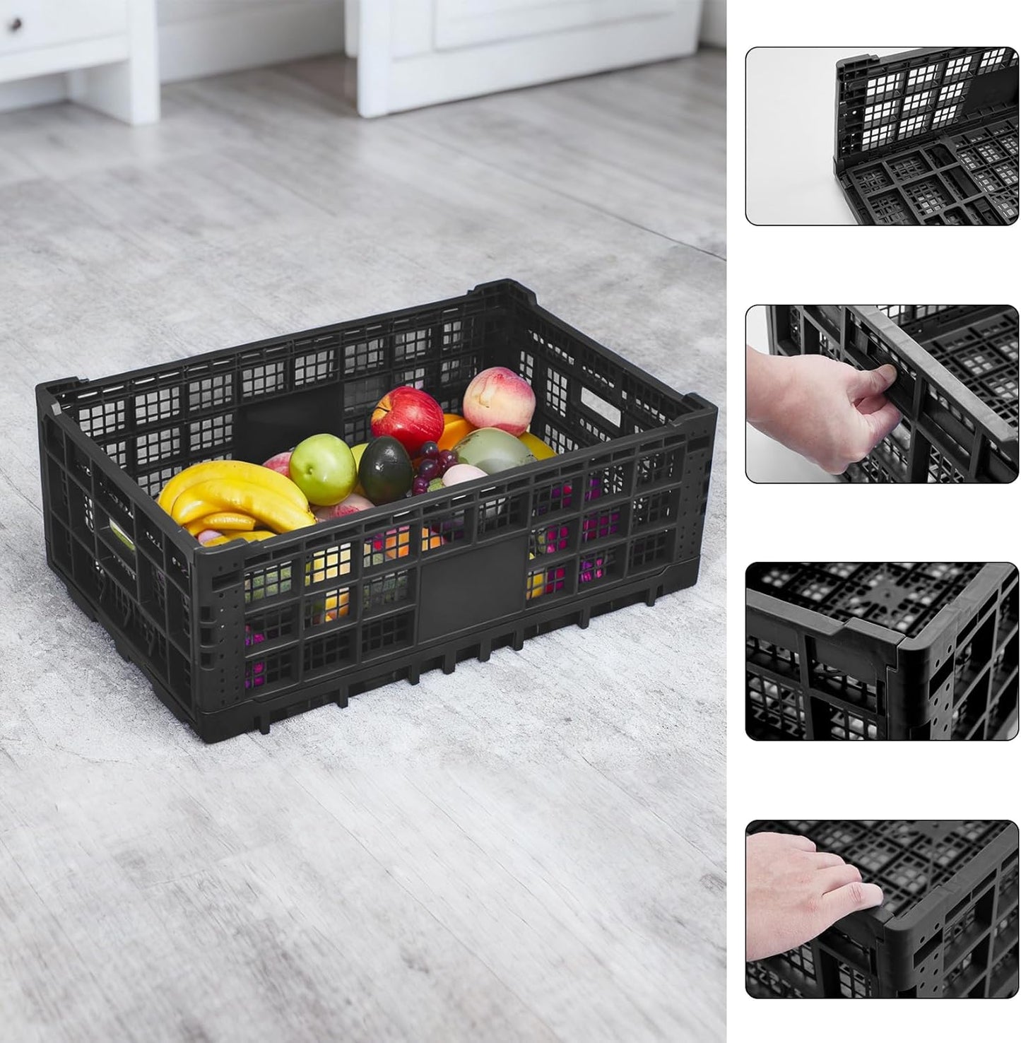 Collapsible Storage Bin Containe, 52 Liter Heavy Duty Transfer Box, 23.6" l x 15.7" w x 8.6" h Plastic Crate for Transit and Storage of Various Items