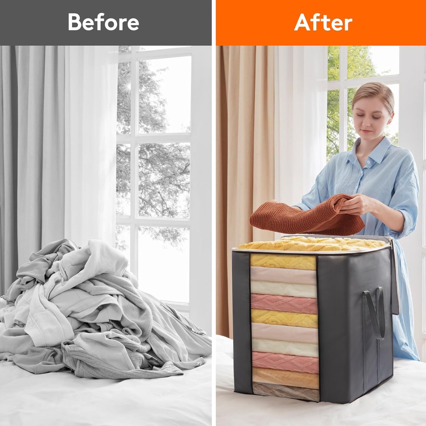 Lifewit Extra Large Blanket Comforter Storage Bags with Reinforced Handles for Bedding, Sheet, Foldable Clothes Storage Containers for King Size Quit, 120L Linen Moving Bag 6 Pack