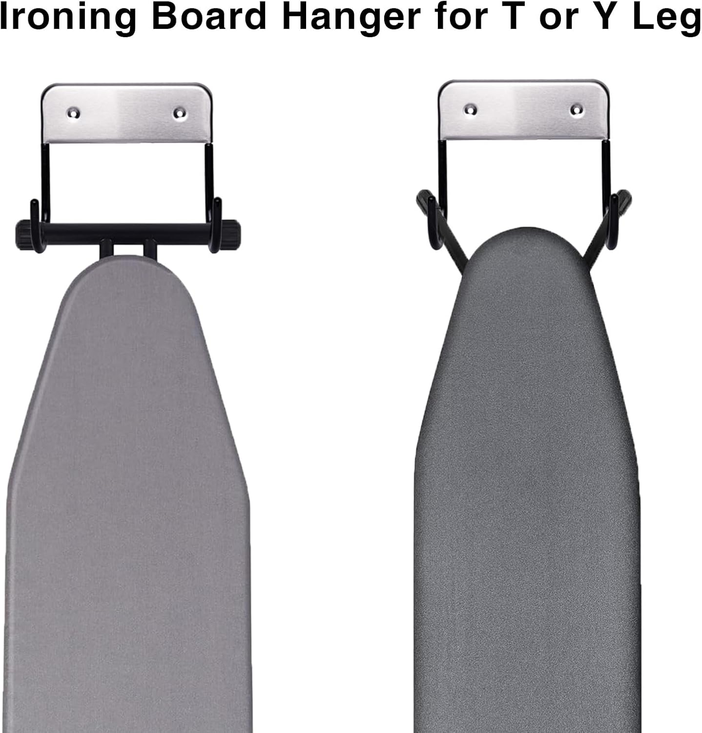 Ironing Board Hanger Wall Mount, Ironing Board Holder for Y or T Shaped,Stainless Steel Wall Hook Iron Board Holder for Laundry Rooms with 2 Hooks (Black)
