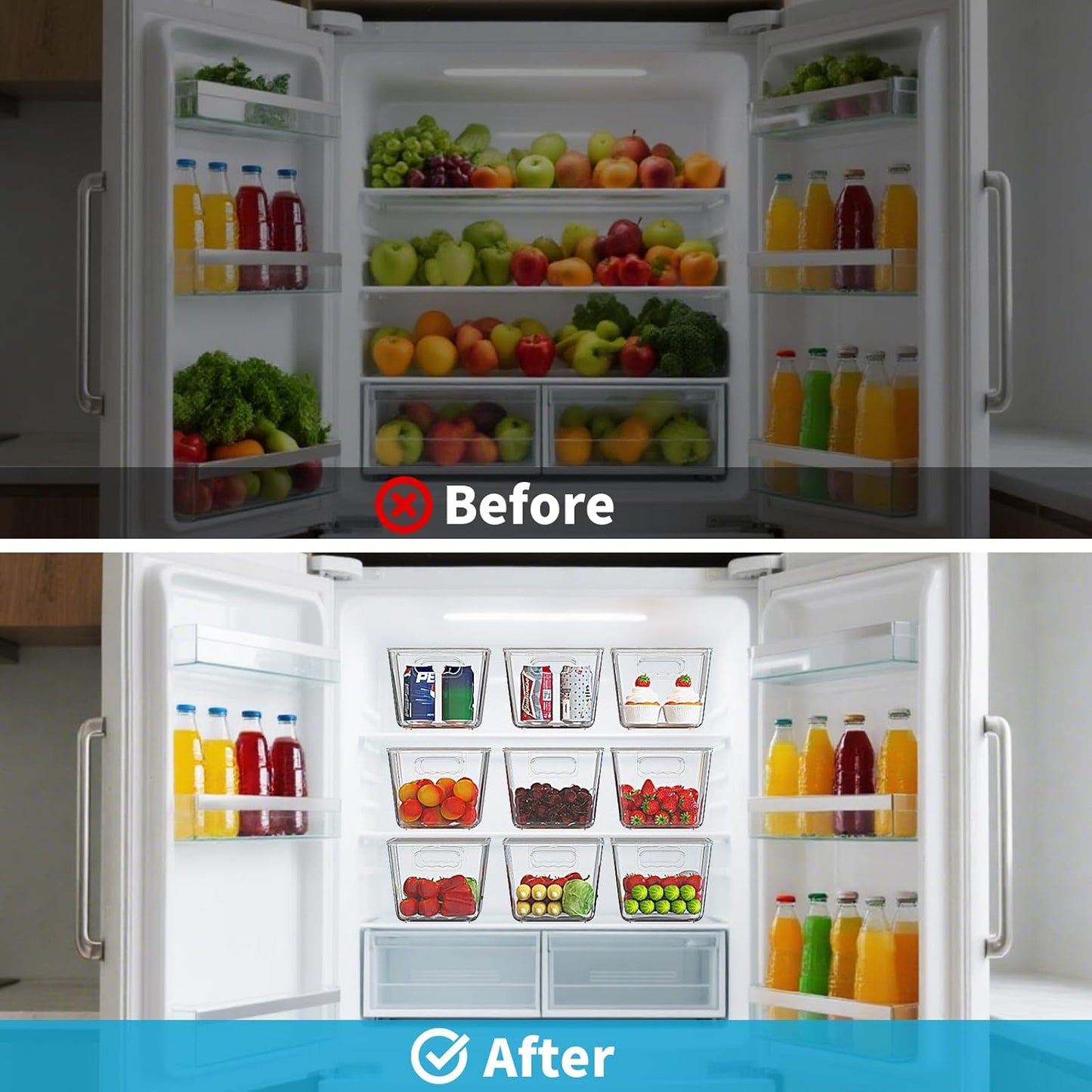 Clear Stackable Storage Bins, Pantry Organizers & Storage Containers, Cabinet Organizer, Home Organization Must Haves for Kitchen, Laundry Room, Office, Closet & Freezer (6 Pack with Lids)