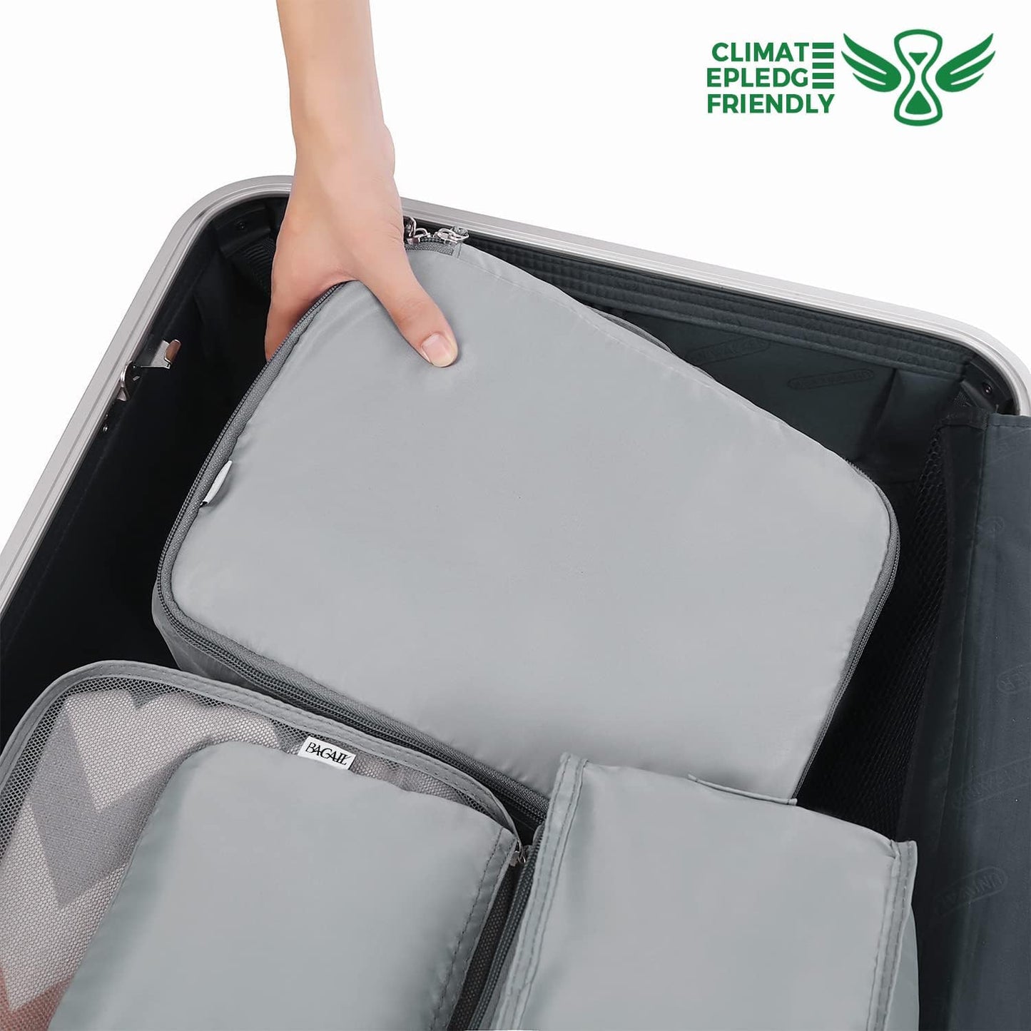 BAGAIL 8 Set Packing Cubes Luggage Packing Organizers for Travel Accessories-Pewter Color