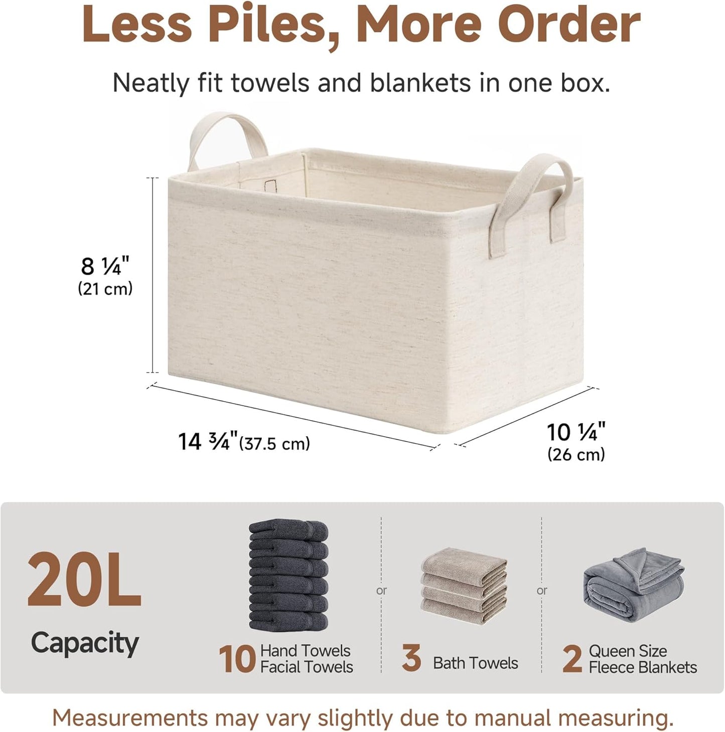 StorageWorks Storage Bins, Shelves Baskets for Organizing, Fabric Closet Organizers with Handles, Metal Frame, Beige(Cotton-linen), 2-Pack