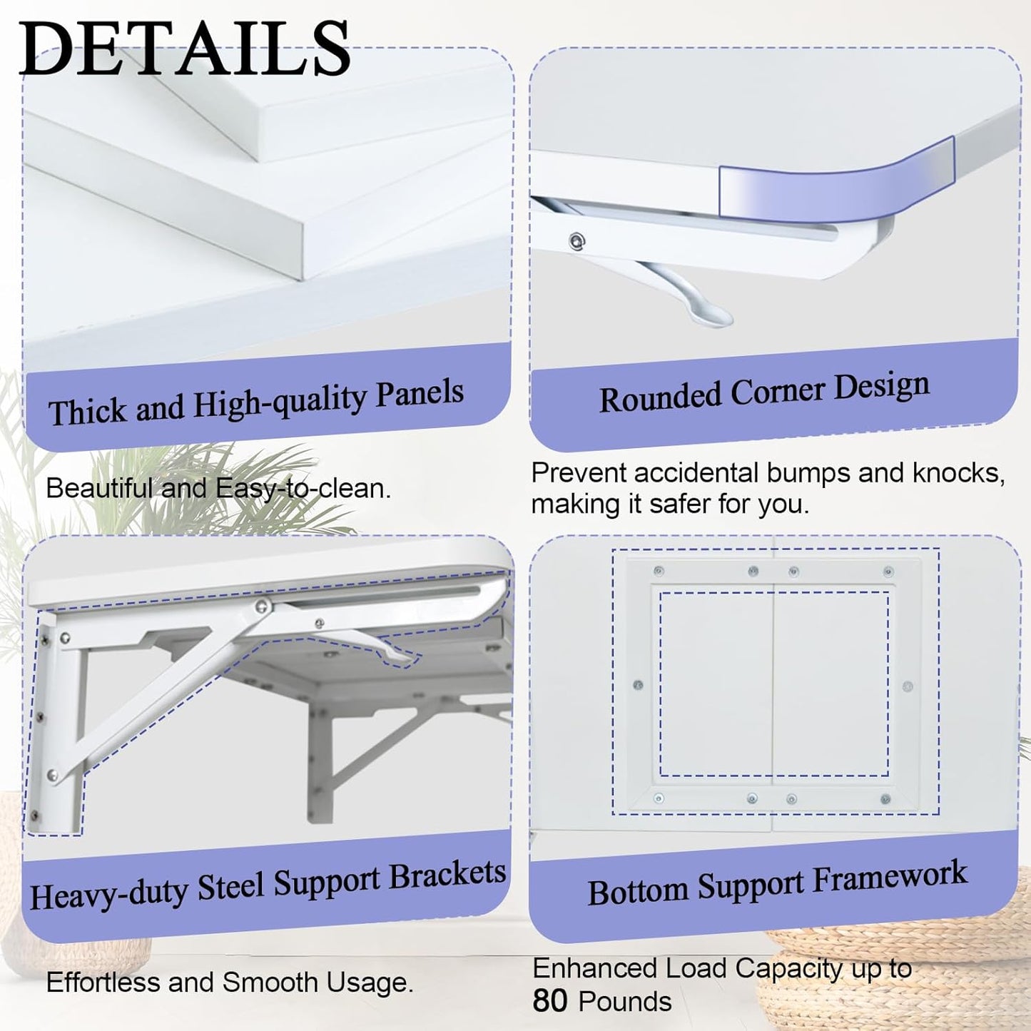 TEAMIX Wall Mounted Desk, White Folding Desk for Small Spaces Floating Shelf Organizer with Heavy-Duty Brackets for Home Office