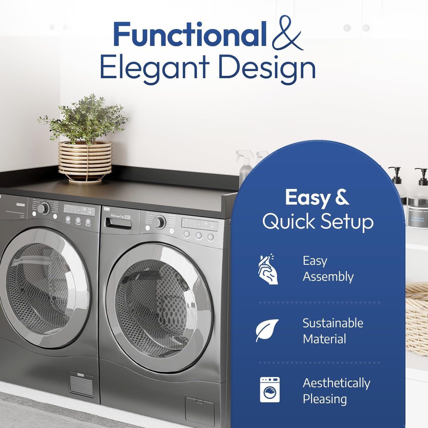 OfficeSimpli Washer Dryer Countertop, Made in USA, Non-Slip Pads, Laundry Room Wood Topper, Washer Dryer Cover for Top, Laundry Guard, Laundry Countertop, Laminate (Black, Standard (27.5" x 54"))