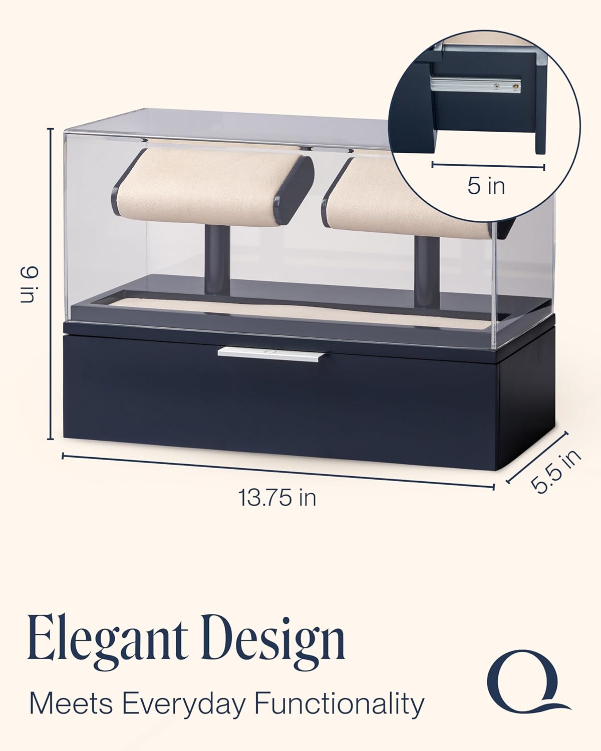 QWATCH Watch Stand Display Case - Acrylic Watch Box for 2 or 4 Watches with Jewelry Valet Tray and Drawer