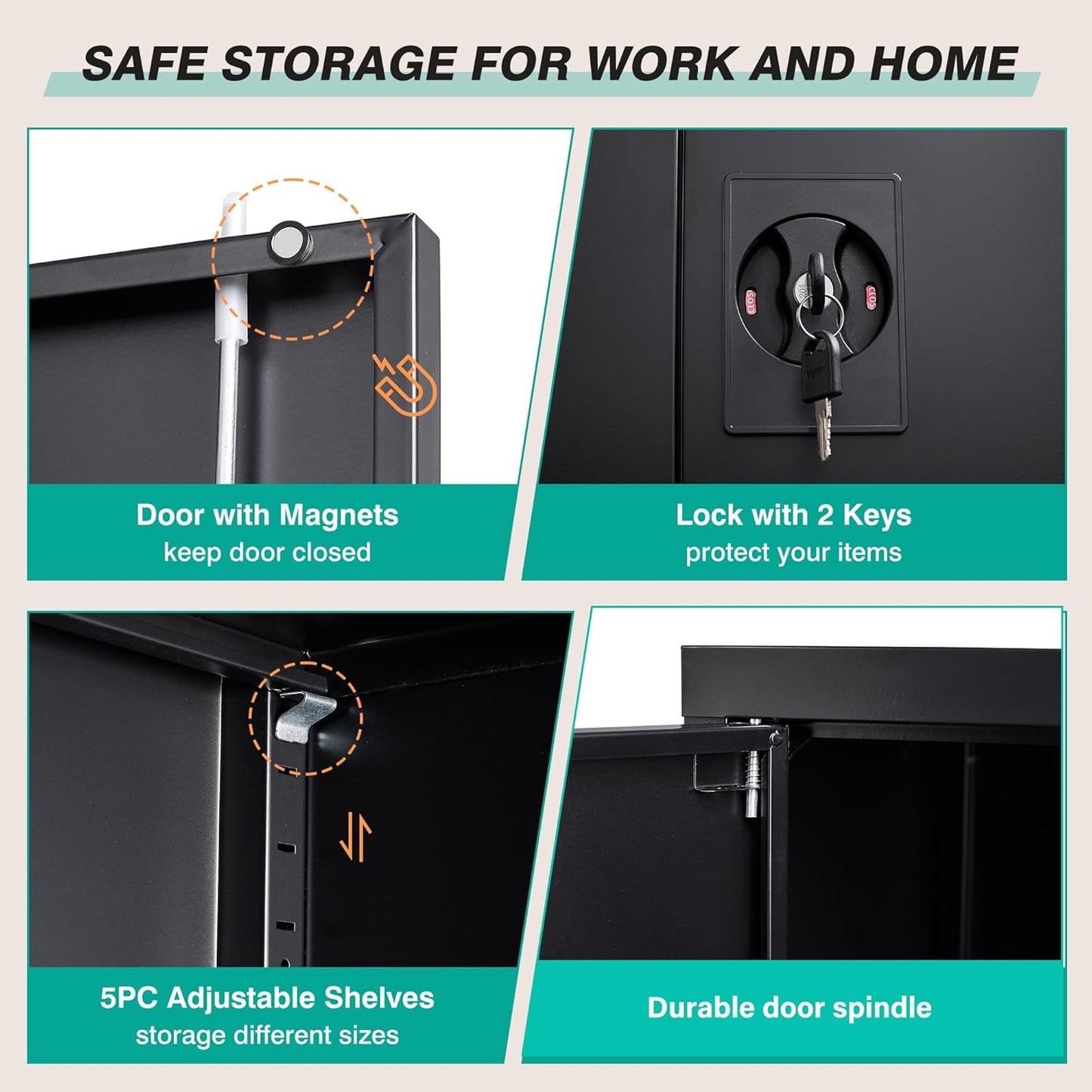 SISESOL Small Metal Storage Cabinet with Doors and Shelves,36 inch Black Locking Garage Cabinet,Lockable Short Steel Cabinets for Home,Office,Shop,Garage