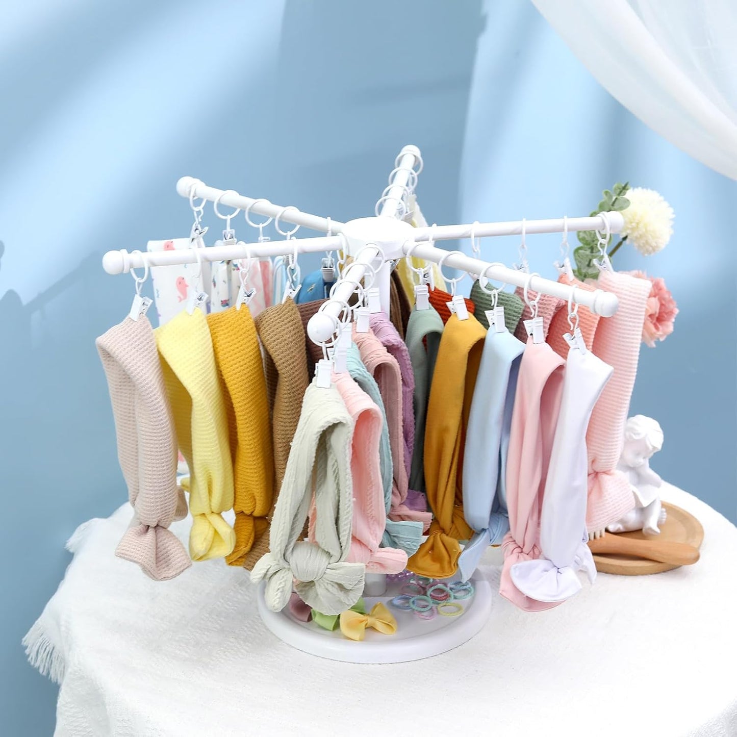 POVETIRE Headband Holder Bow Organizer for Girls,360 Rotating Hair accessories Organizer Storage Baby Headband Display Stand Hair Bow Rack forToddler Nursery Decor