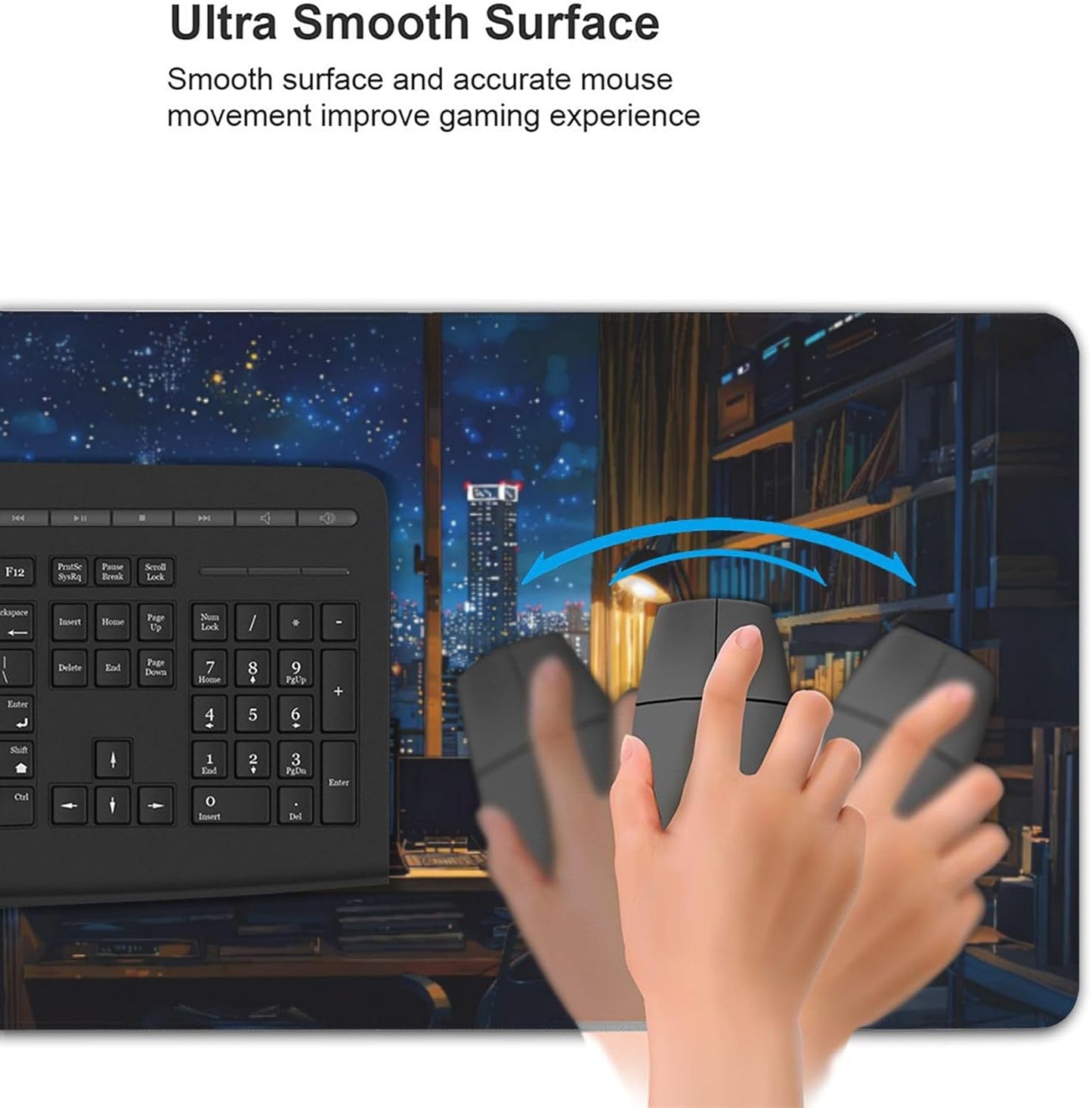 City Night from The Study Window Large Mouse Pad, Anime Style Gaming Desk Mat, XXL Keyboard Desk Pad Mat for Desktop, 35.4"x15.7" Non-Slip Base Big Mousepad with Stitched Edges