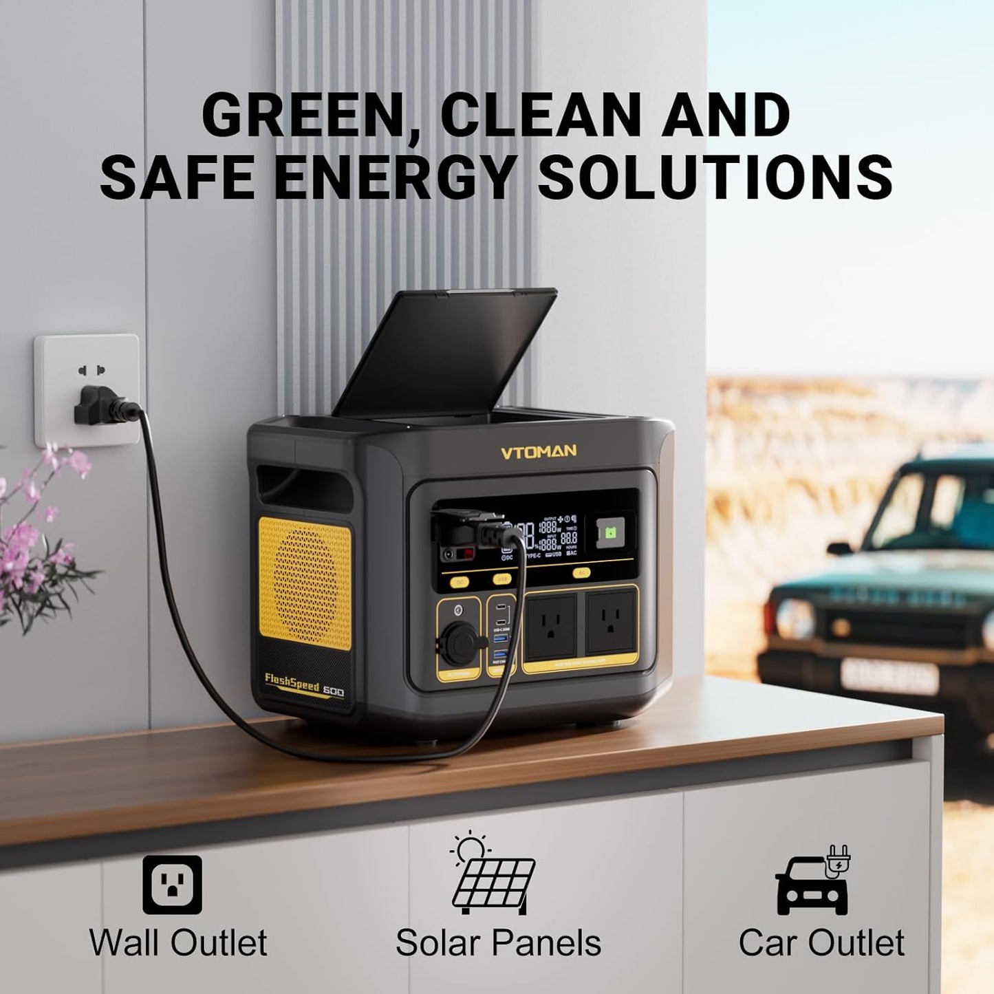 VTOMAN FlashSpeed 600 Portable Power Station 600W (1200W Peak) - 499Wh Solar Generator with LiFePO4 Battery Pack, 100W USB-C/110V AC, 60 Min Fast Charging 0-80% for Camping, Fishing, Blackout, RVs