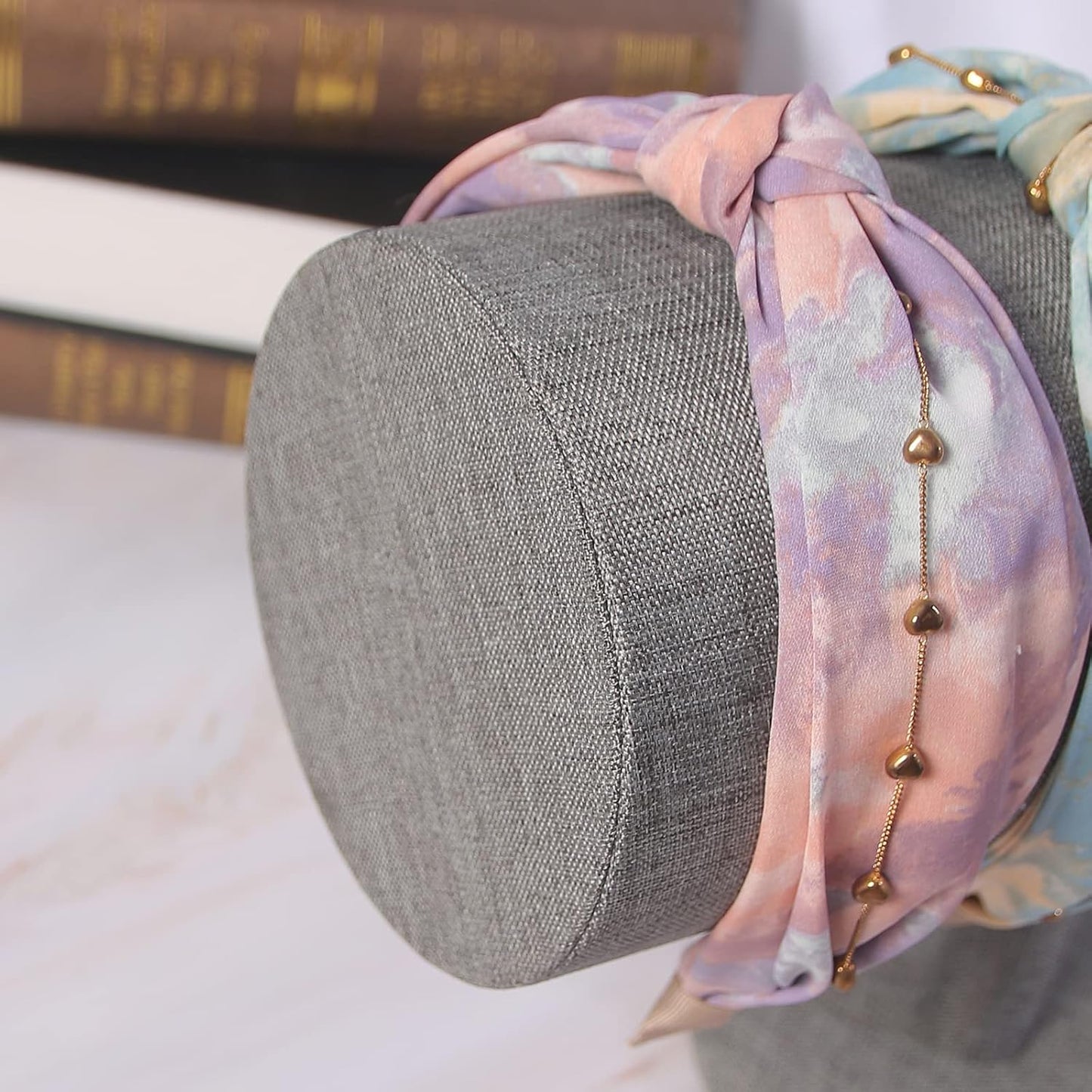 T-Bar Headband Holder Organizer for Show, Soft Velvet Hairband Stand Display, Hair Hoop Accessories Jewelry Storage for Home Bedroom (Gray Linen)