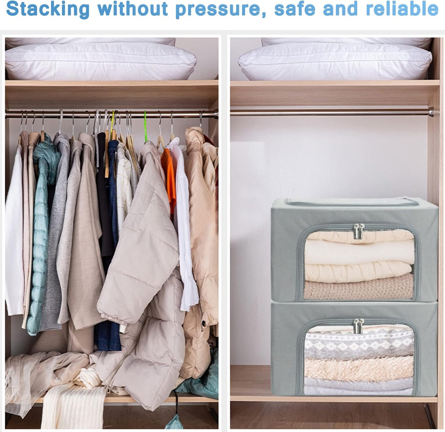 UUBEMM Clothes Storage Bins with Foldable Sturdy Frame,Stackable Storage Box for Closet Shelf Organizers for Seasonal Clothing,Blankets,Towel Bed Sheets,Toys Gift Others (Medium -40L x3PACK, Grey)