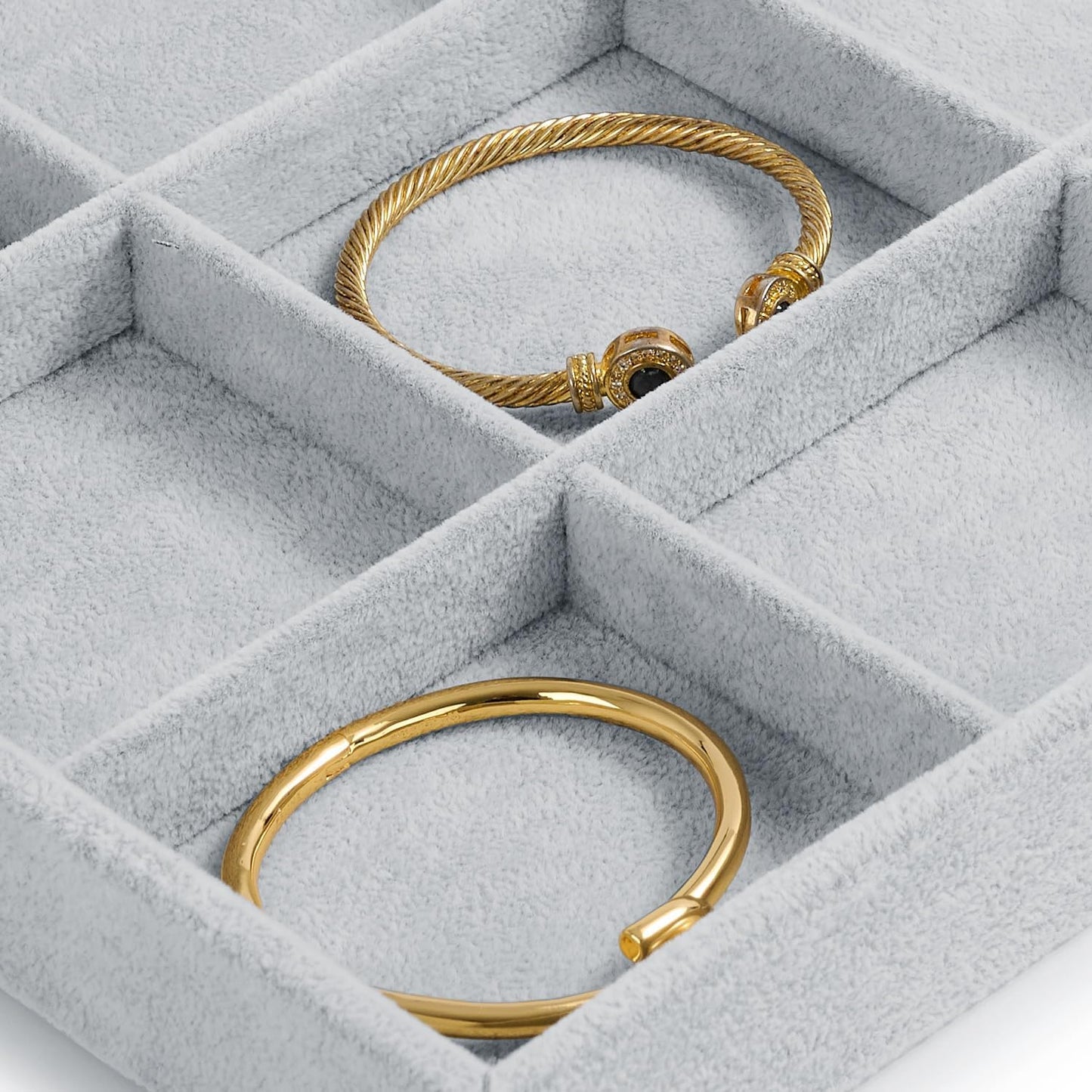Oirlv Velvet Stackable Jewelry Display Trays 12 Grids Rings Earrings Bracelet Organizer Storage Tray(13.8"x1.29"x9.4")