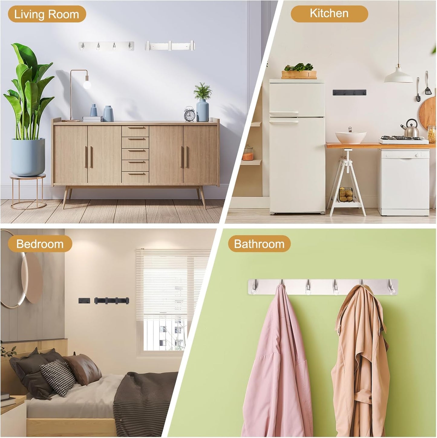 uxcell 1 Set Hat and Coat Wall Mount Rack, Stainless Steel 4 Hooks Towel Racks with Mounting Accessories Tower Hanger Organizer for Entryway Bedroom Kitchen, Silver