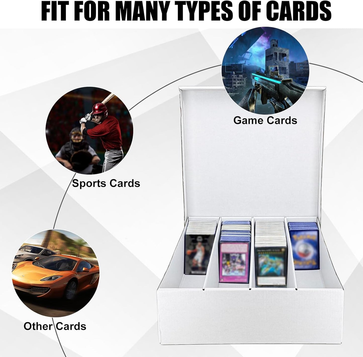 4 Row Trading Card Storage Box, 5 Pack 3200 Count White Cardboard Storage Box with Supporters and Divider for Basketball/MTG/TCG/Sports/Game Cards Organizer and Collection