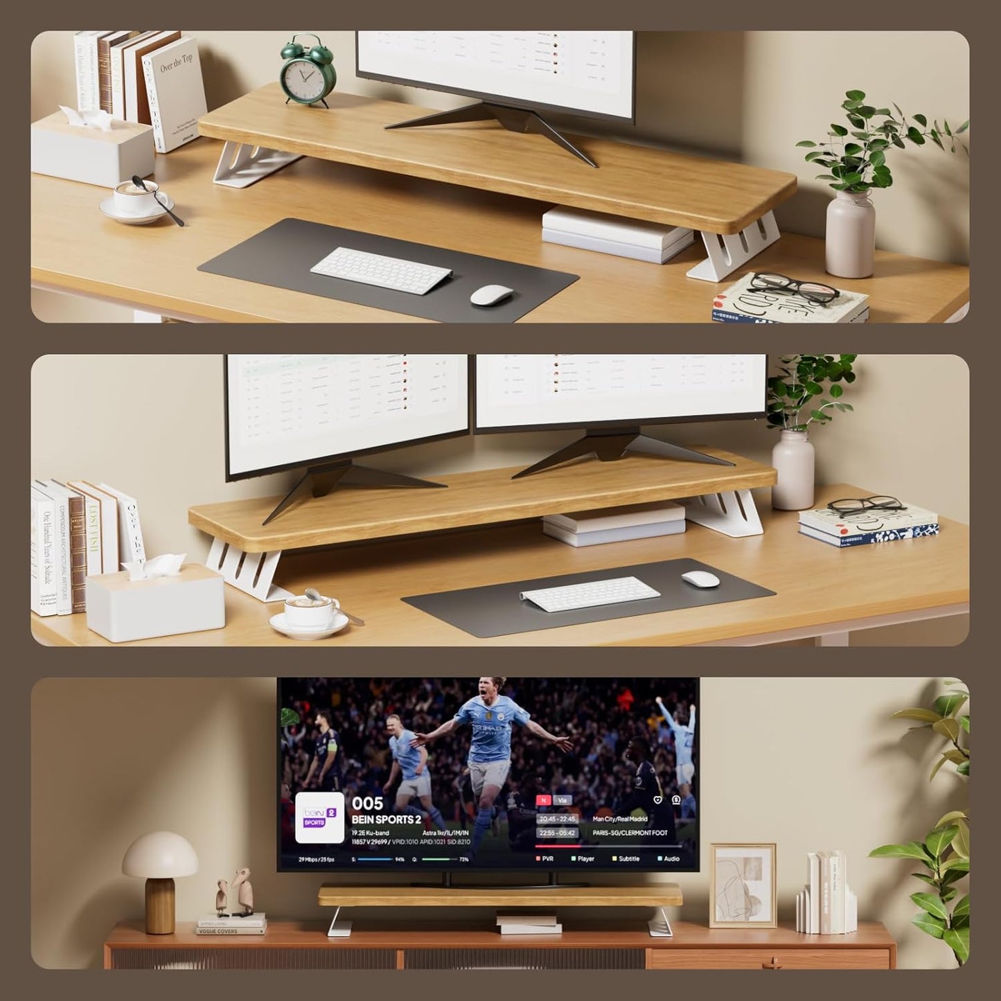 Dual Monitor Stand Riser, 39 Inch Large Wood Monitor Stands for 2 Monitors, Desk Monitor Riser for Computer/Laptop/Printer/TV, Stand Riser up to 220 lbs