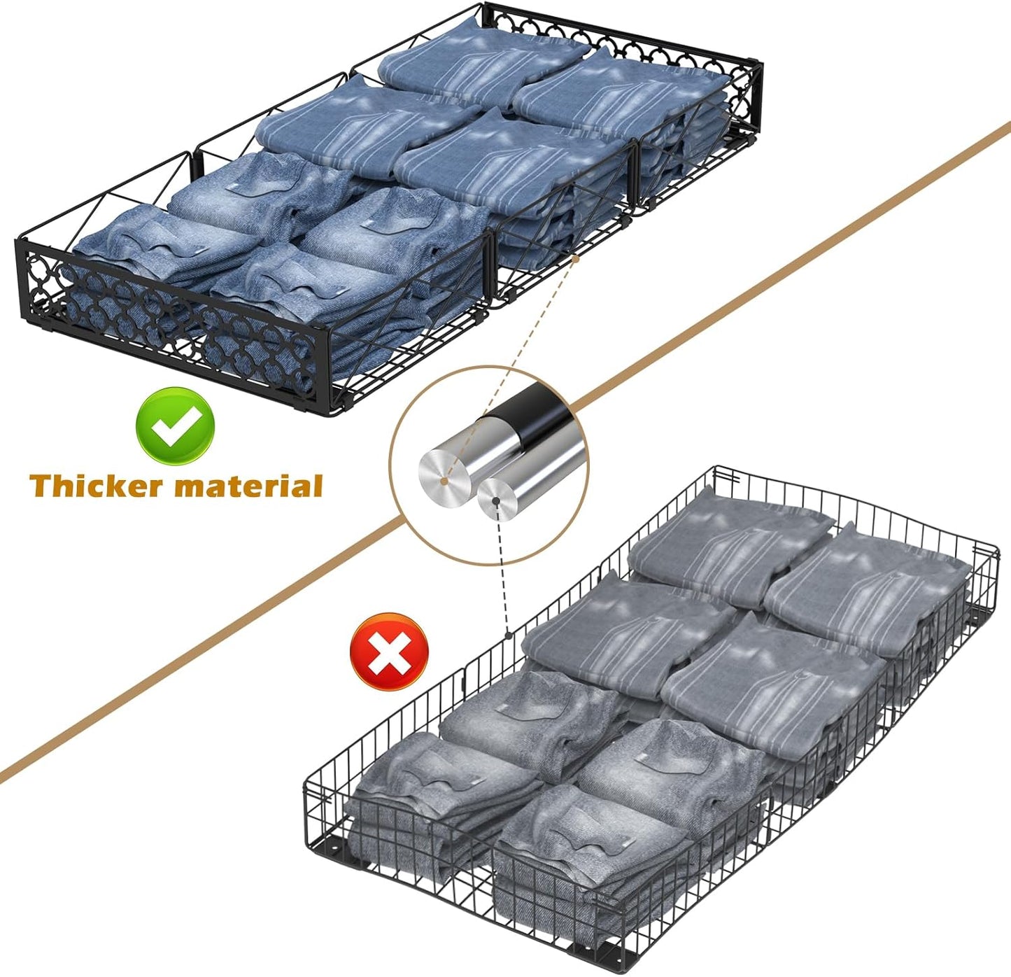 NADAMOO Large Under Bed Storage with Wheels, Low Profile Rolling Under Bed Storage Containers,Foldable Metal Under the Bed Organizer Bins for Bedroom,2 Packs