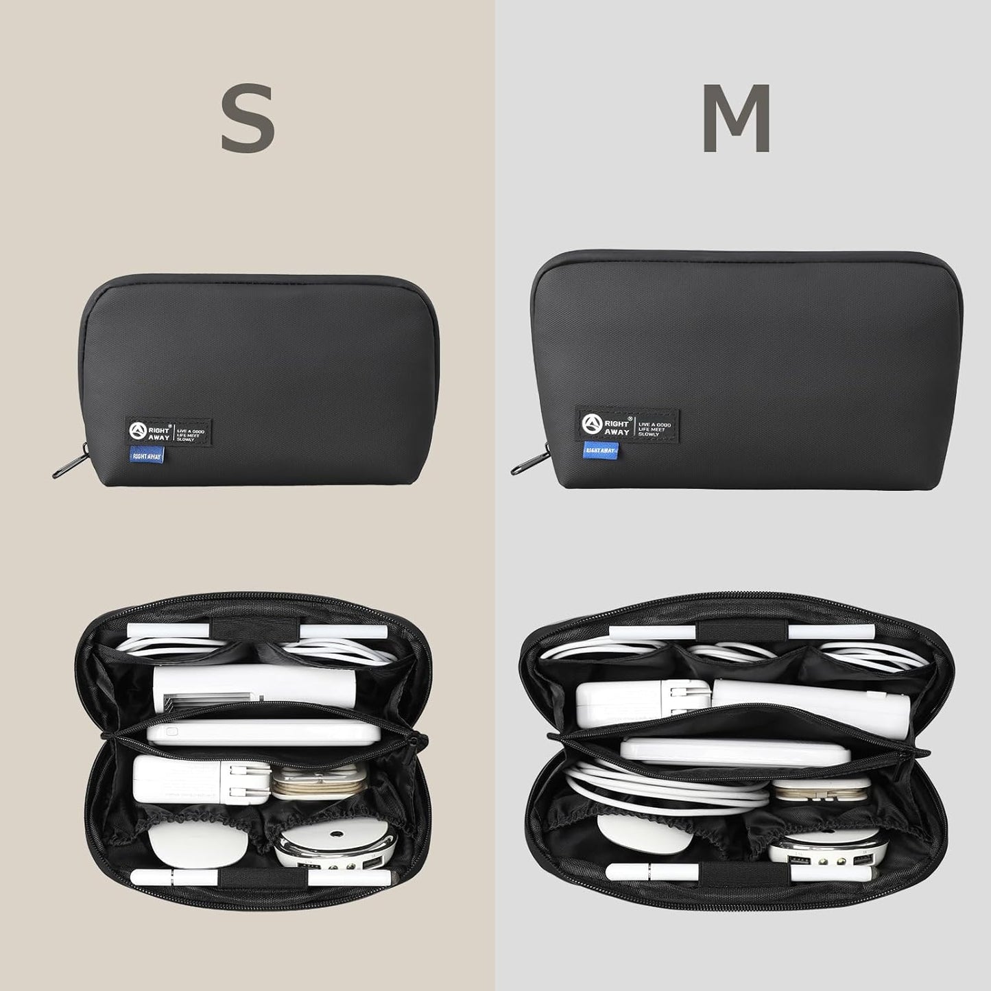 RIGHT AWAY Travel Tech Pouch,Waterproof Cord Case,Electronics Organizer Travel Case,Cable Organizer Storage Bag For Phone, Charger, Accessories(BLACK)