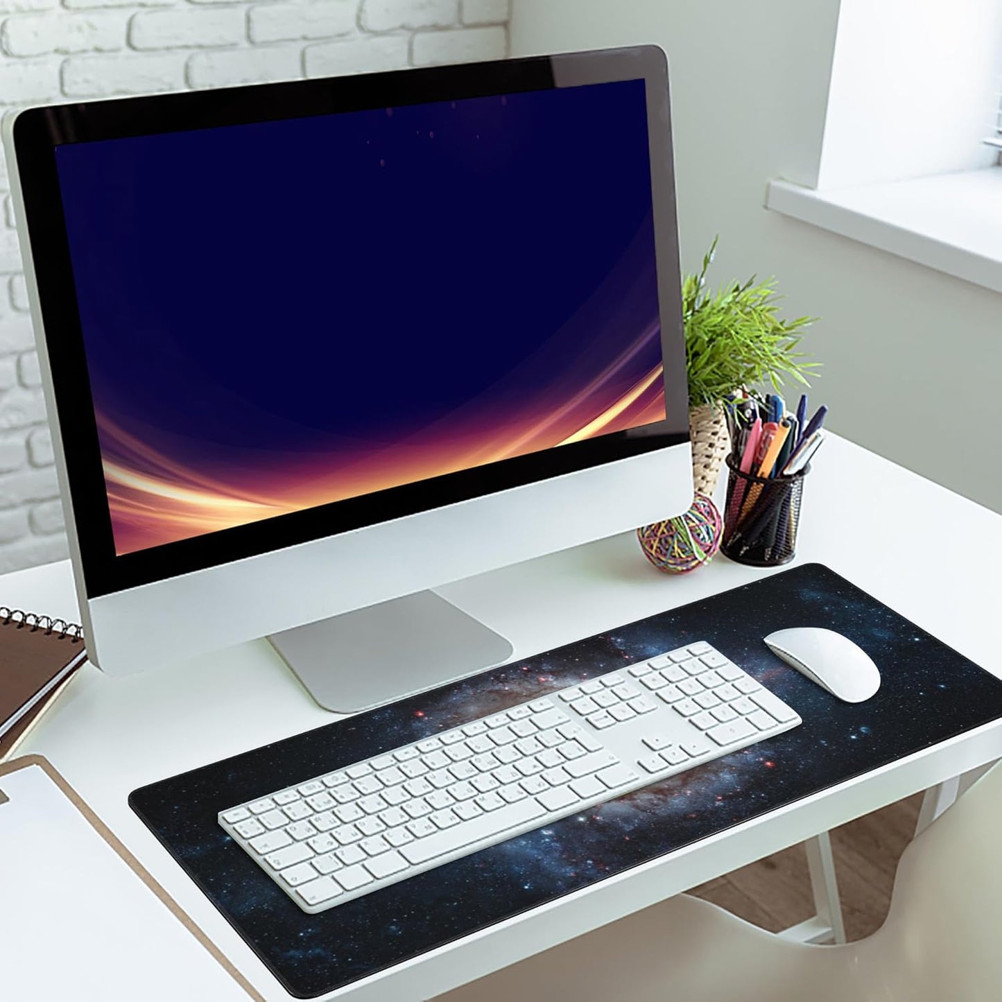Desk Mat,Spiral Galaxy and Stars Gaming Mouse Pad,XXL Extended Mouse Pad Mat for Office,Computer,Keyboard with Non-Slip Base Stitched Eges Mousepad 35.4x15.75 inch