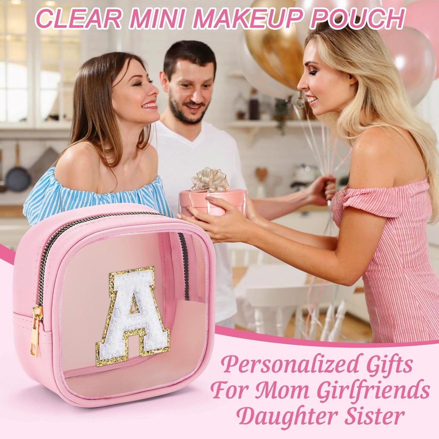 YOOLIFE Initial Makeup Bag Travel Toiletry Bag, Clear Makeup Bag Car Accessories For Women Clear Makeup Bags With Zipper Girlfriend Teacher 13 Year Old Girl Gifts Daughter Girl Gifts Mini Black M
