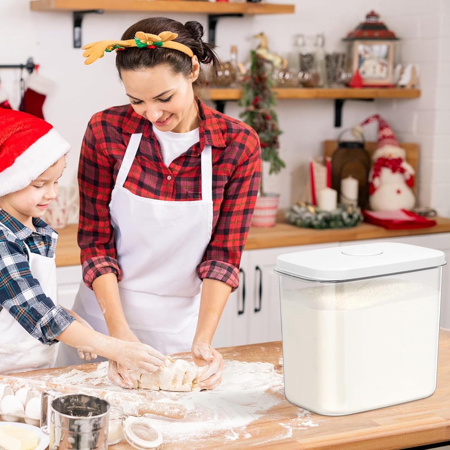 Rice & Flour Storage Container, Cereal Containers Storage, Dry Food Airtight Dispenser BPA Free, Clear Plastic Kitchen and Pantry Organization Bin (White (13Qt-1Pack), 13Qt)