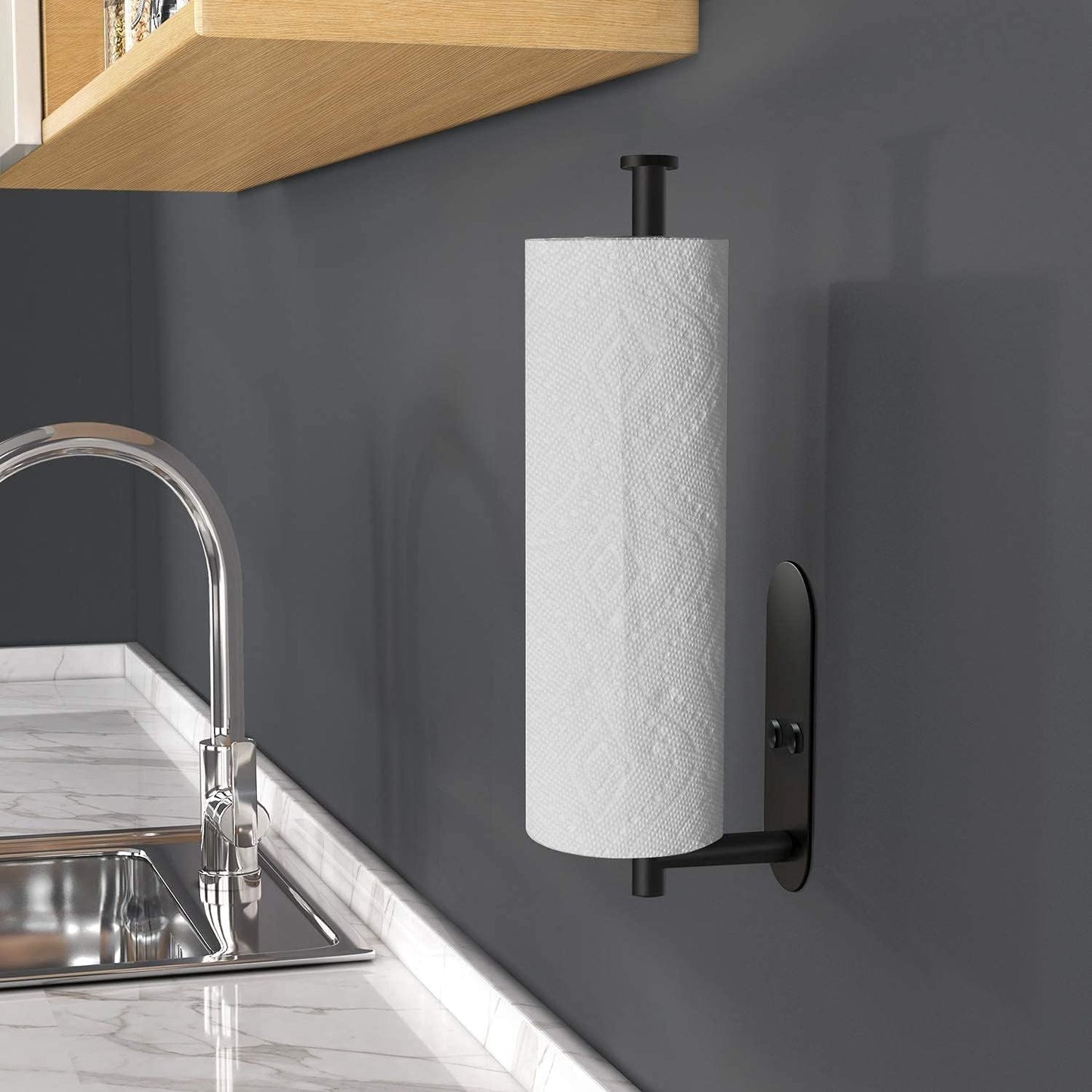 HUFEEOH Adhesive Paper Towel Holder Under Cabinet Wall Mount for Kitchen Paper Towel, Stainless Steel Paper Towel Roll Rack for Bathroom Towel (13inch, Black)