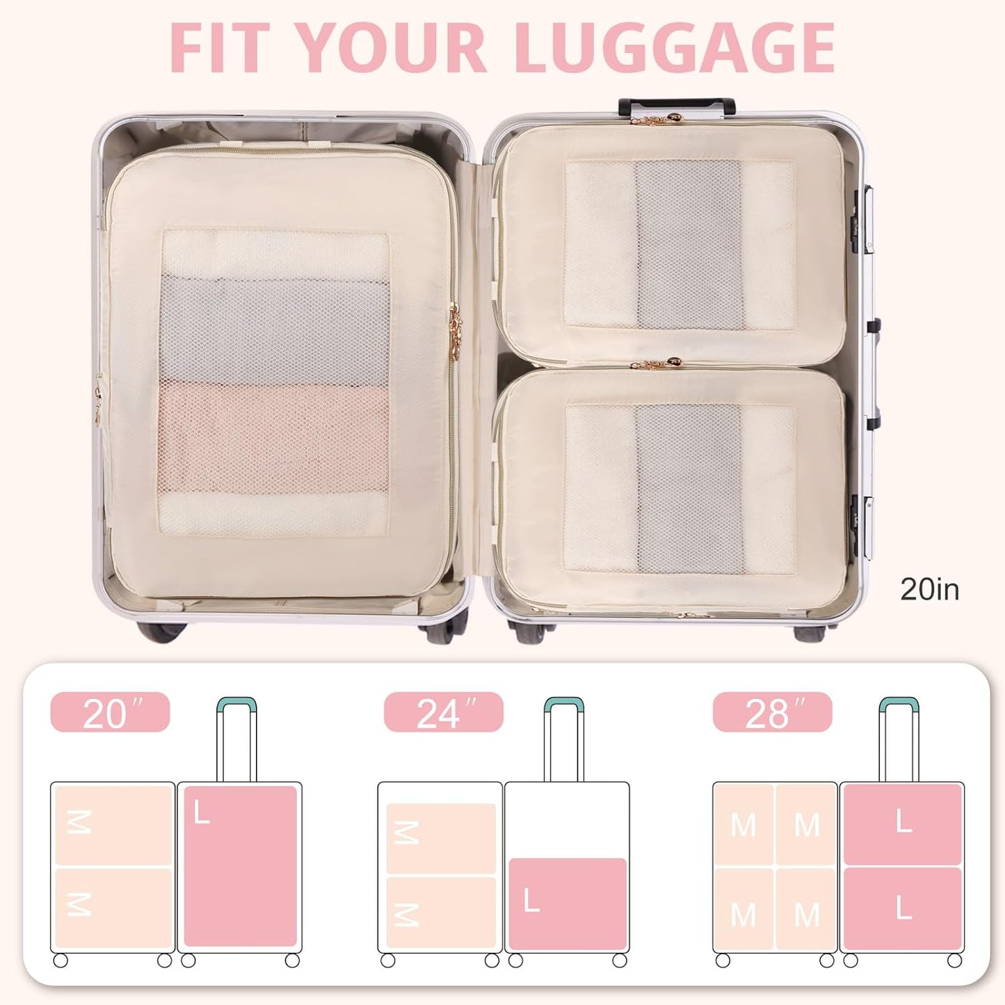 Expandable Double-Sided Compression Packing Cube,3 Set Lightweight Double Deck Organizer Bag Carry on Luggage Backpack Suitcases,Women Travel Accessories for Separate Clean and Dirty Clothes