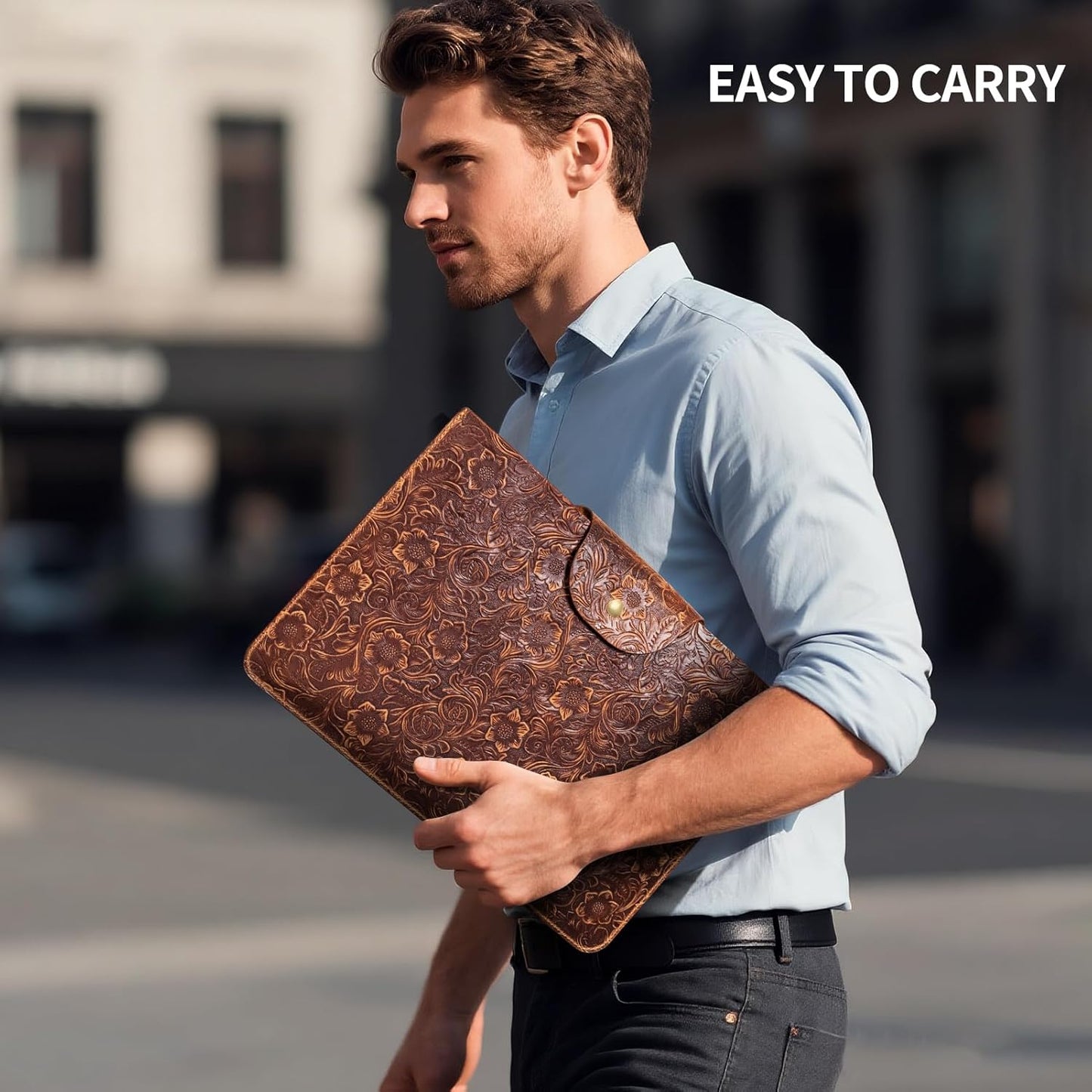 Genuine Leather Laptop Sleeve,Compatible with MacBook Pro 16 Inch M4 M3 M2 M1 Pro/Max&MacBook Air 15 Inch M4 M3 M2 Cover,Vintage Protective Computer Case with Floral Pattern,Brown