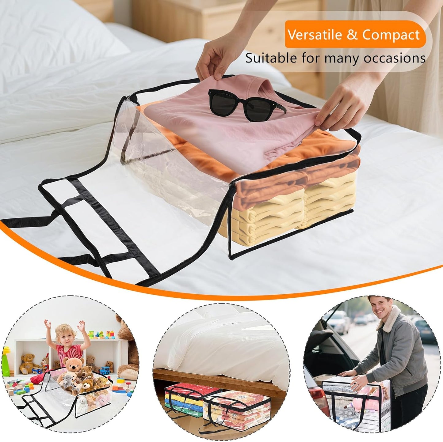 4 Pack Clear Clothes Storage Bags, Vinyl Blanket Storage Bag with Heavy-Duty Zipper, Foldable Moving Bags, Closet Organizers for Bedding, Comforter, Linens, Sweaters, Pillows, Toys (40L)
