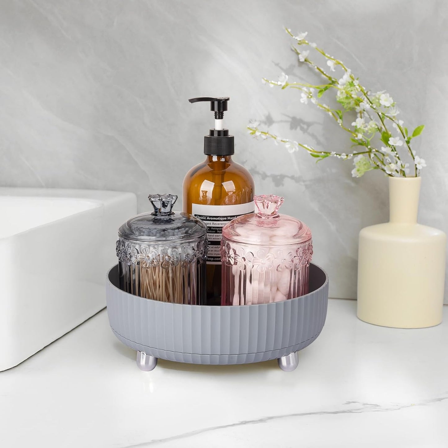 Anyoifax Makeup Perfume Organizer Tray 360 Degree Rotating Lazy Susan Skincare Lotion Organizer Spinning Cosmetics Storage for Dresser, Vanity, Bathroom Countertop, Small Grey