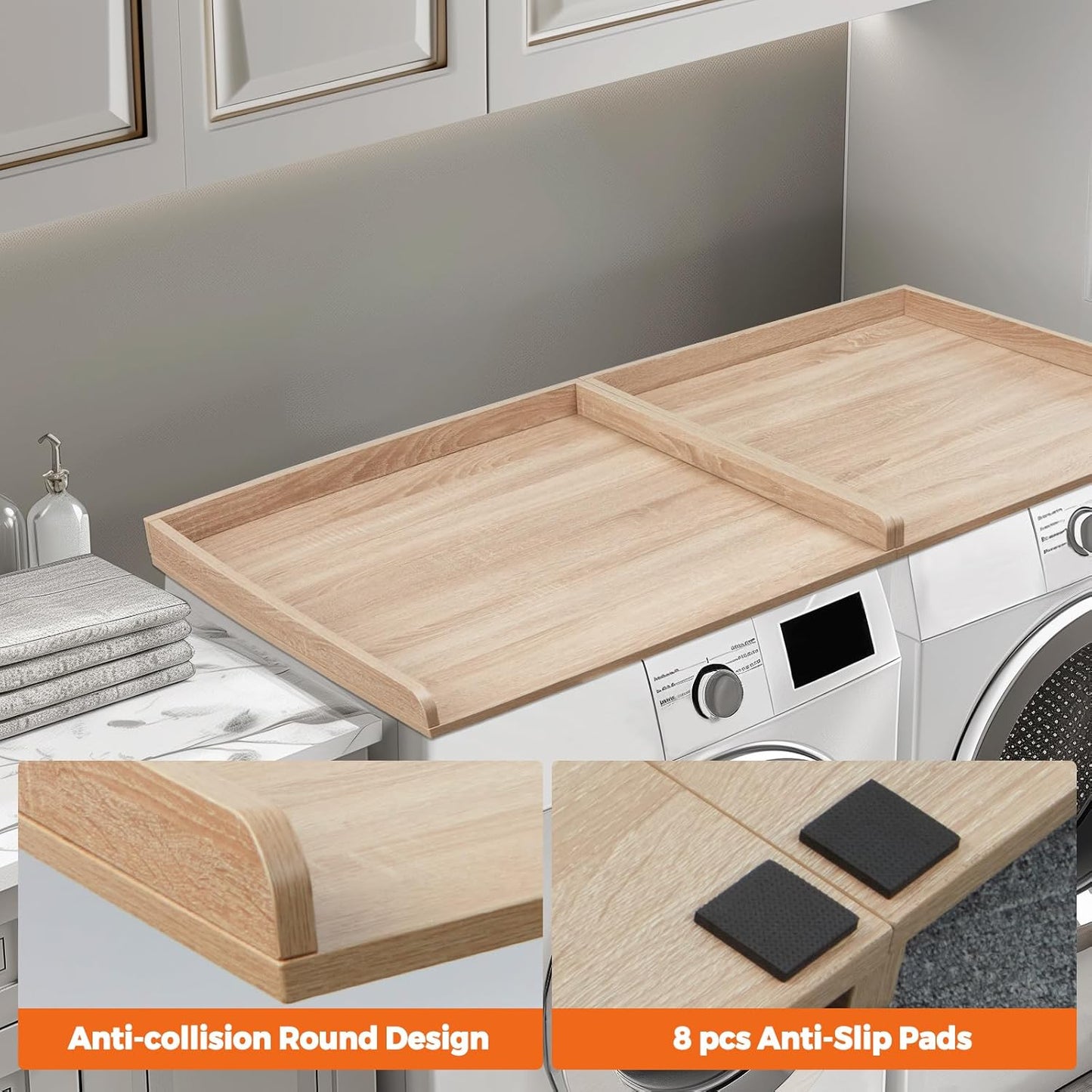 Washer Dryer Countertop, Wooden Laundry Countertop Set of 2 Dryer Storage Shelf for Laundry Room Organization (27.5" x 54") (Natural)