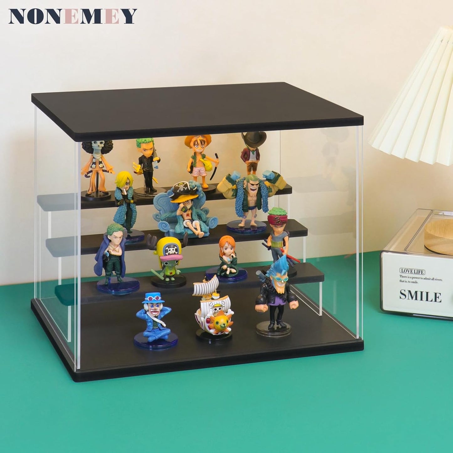 NONEMEY Clear Acrylic Display Case Stand with LED Light 2/3/4/5/6 Tier Storage Box Showcase Dustproof Organizer Box for Collectibles (4Tier 12.4*9.6*10.4inch)