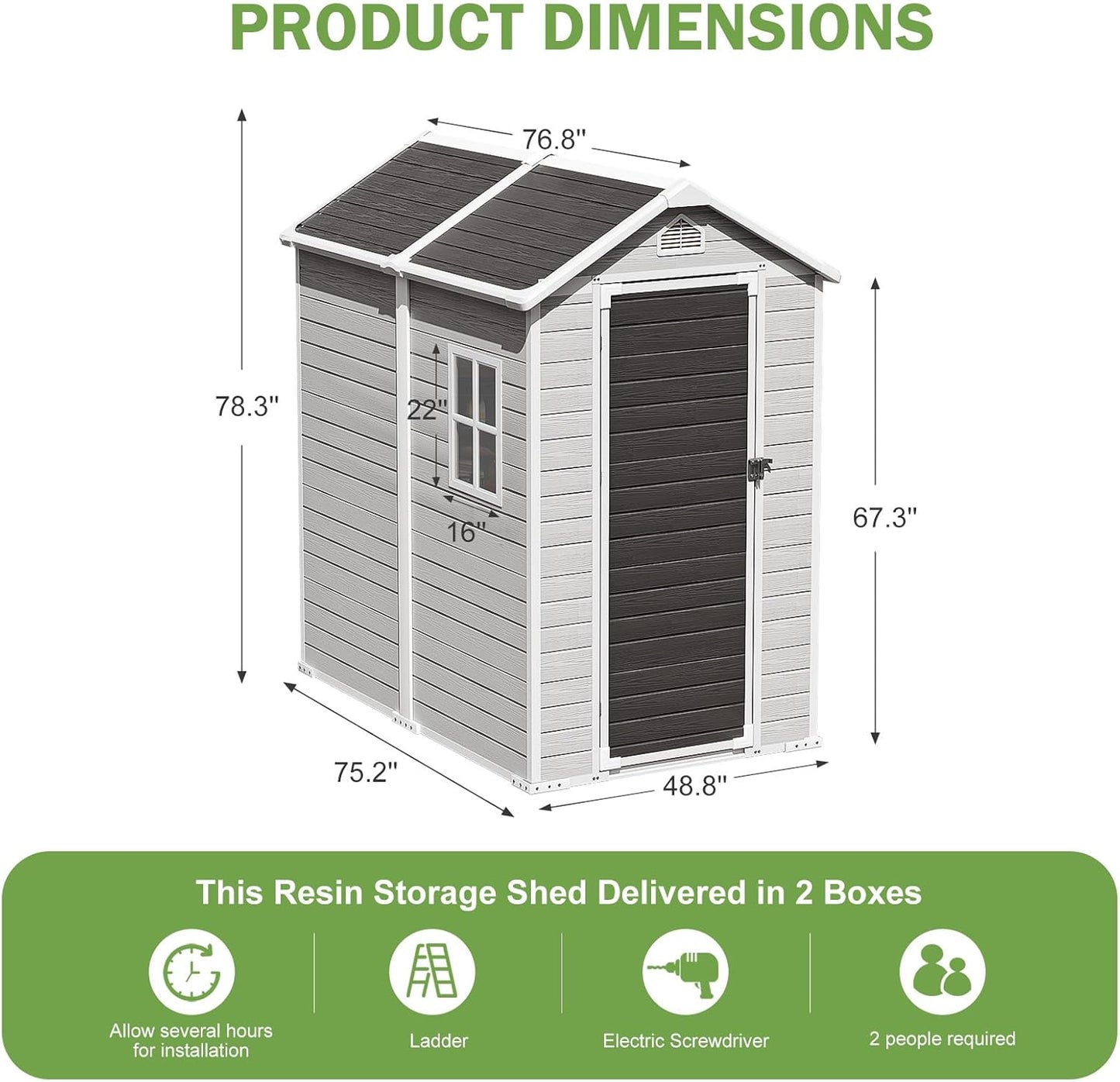 6x4 FT Outdoor Storage Shed, Waterproof Resin Shed with Floor & Lockable Door & Window & Vents, Plastic Tool Shed for Backyard, Patio, Poolside, All Weather Use,Dove Grey