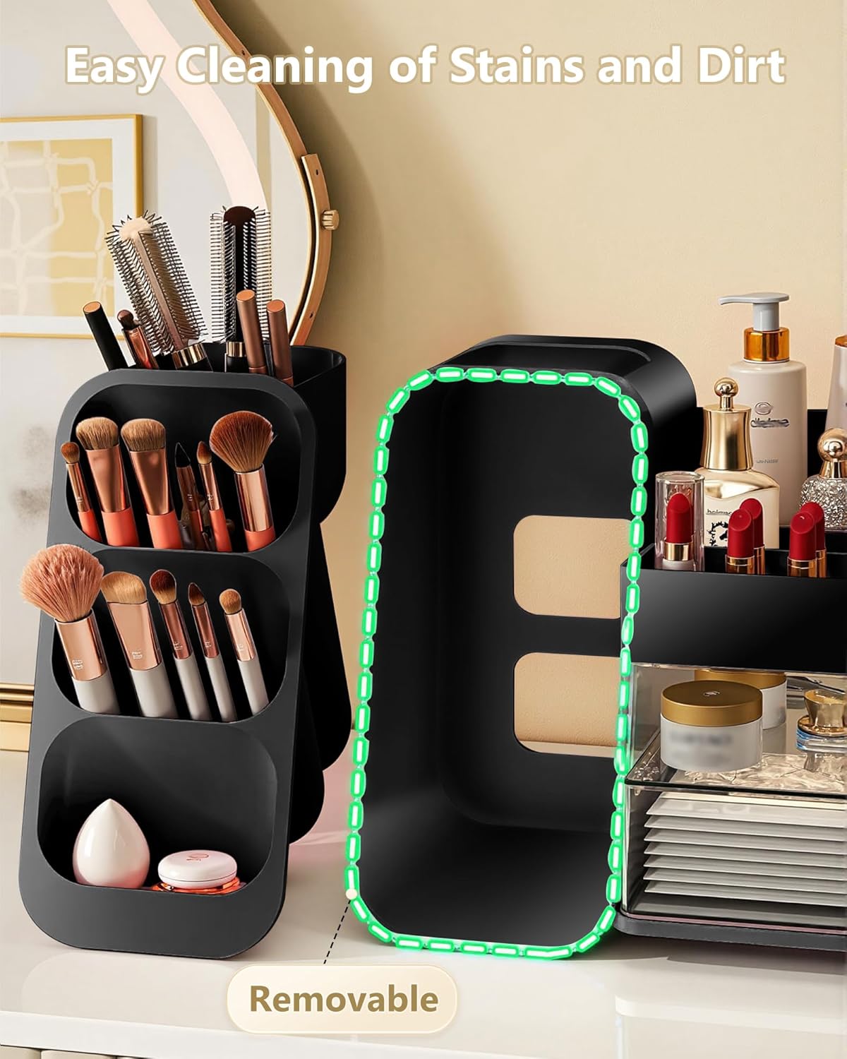 Makeup Organizer with Drawers, Skincare Organizer (Large Size Thick), Storage Box Cosmetic Display Cases, Make up Organizers for Vanity, Dresser, Desk, Kitchen, Countertop (black)
