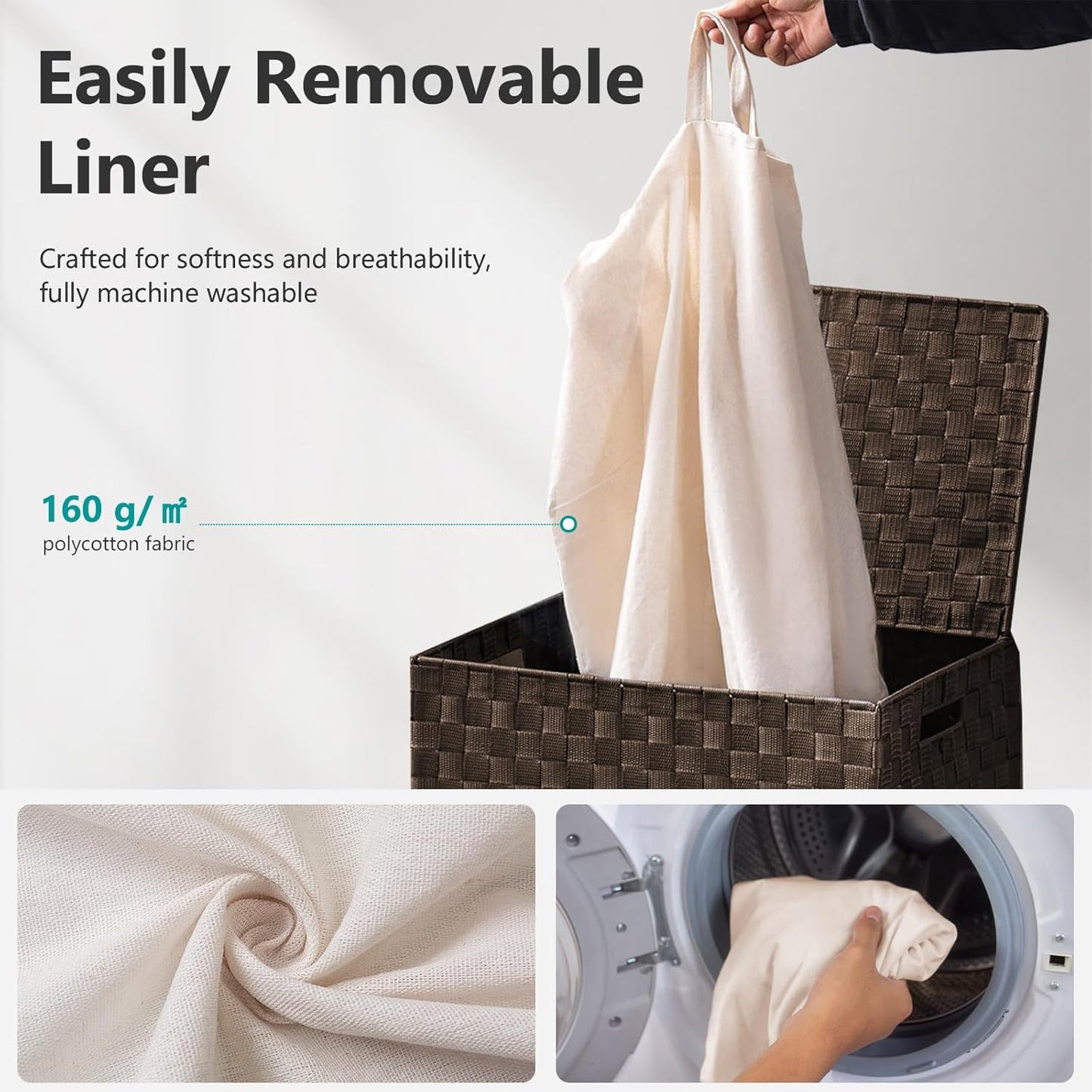 Foldable Laundry Hamper Basket with Lid by Fiona's magic, Handwoven 96L Large Clothes Hamper with Removable Liner Bags, Collapsible Tall Hamper for Bedroom, Bathroom and Dorm Organizer, 2Pack, Brown