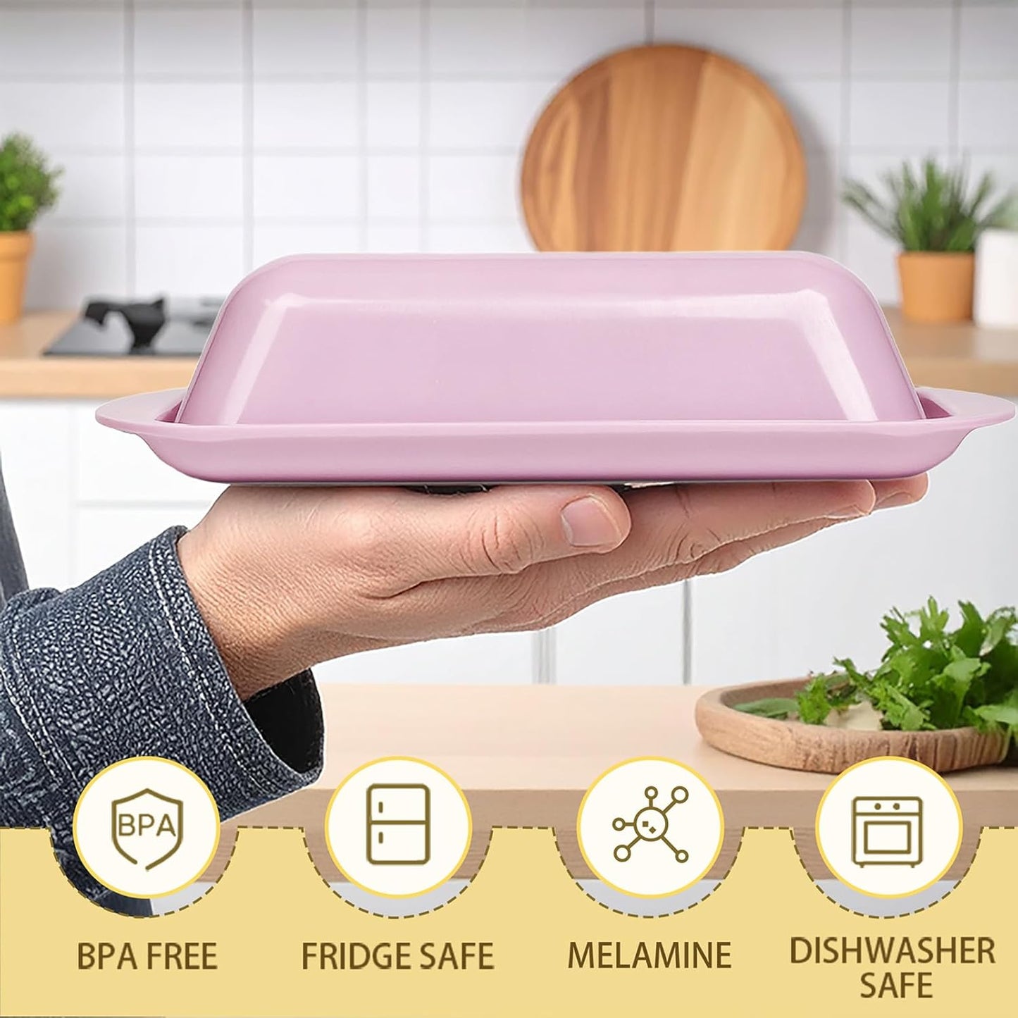 Butter Dish with Lid and Knife , Durable Countertop & Fridge Butter Keeper, Melamine Butter Container Valentine’s Gift, XOXO Design – Pink