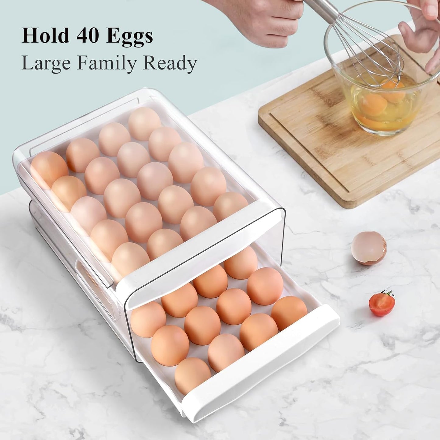 Zagtag® Egg Holder for Fridge, 2-Tier Stackable 40 Eggs Organizer Drawer for Refrigerator, Space-Saving Egg Container, Clear Plastic Egg Tray for Kitchen Storage