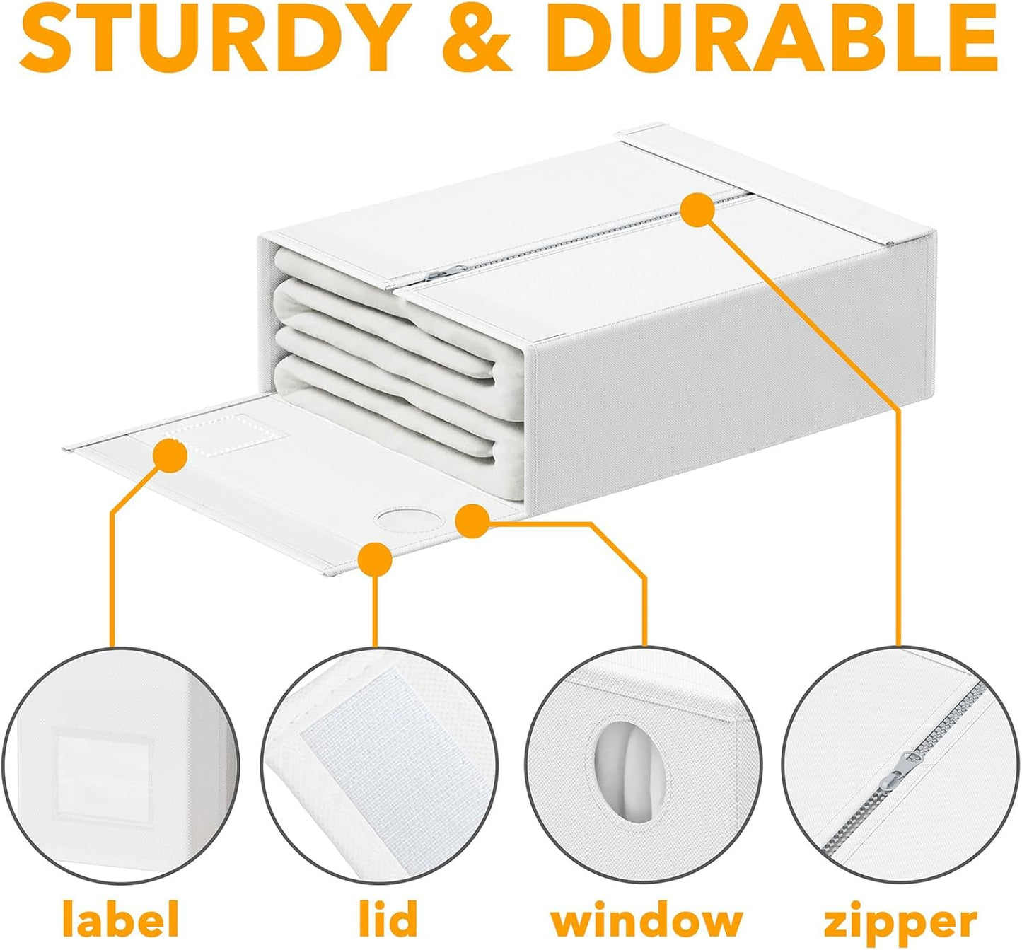 SpaceAid 6 Pack Bed Sheet Organizers and Storage, Foldable Sheet Organizer for Linen Closet, Sheets Set Folder Keeper with Window XL (Queen & King Size) Bedding Container, (White, 6 Pack)