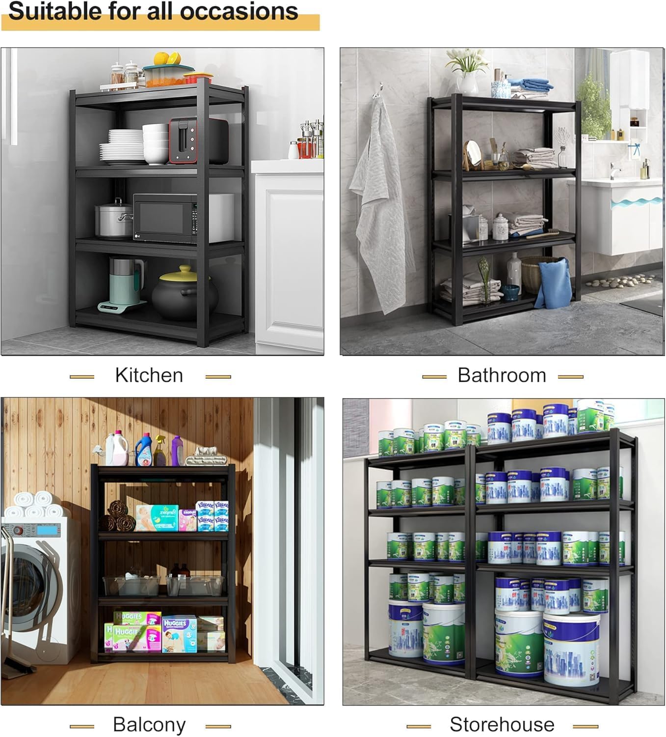 Garage Storage Shelves,5 Tier Shelving Unit, 40 inch Wide, 18” Deep, 78” Tall Organizer Metal Shelf for Basement/Laundry/Pantry Heavy Duty, Adjustable,Easy to Install (4Tier-45"WX18"DX63"H)