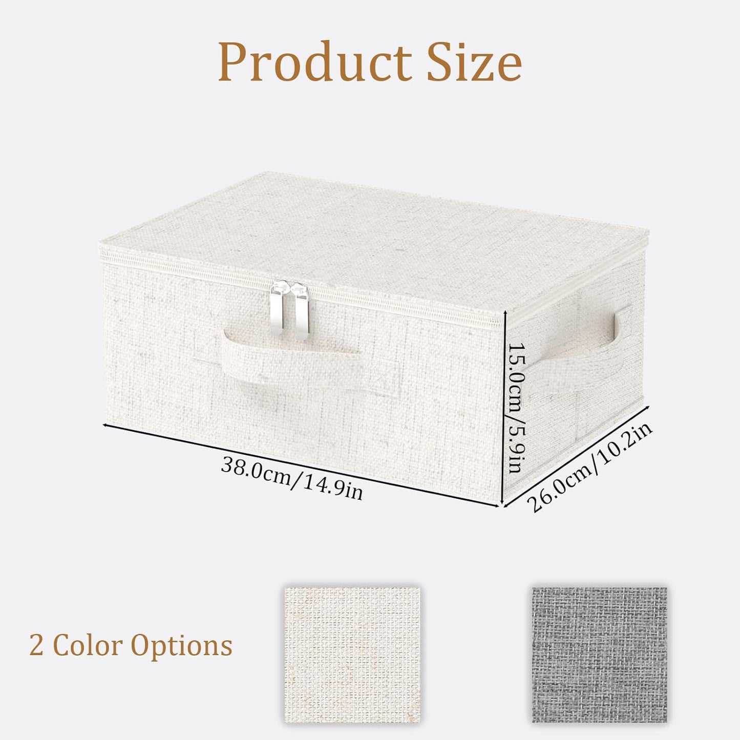 Underbed Storage Box with Lid, Foldable Clothes Organizers, Home Organising Baskets for Clothes, Shoes, Blankets, Pillows, 14.9x10.2x5.9Inches, Beige, 2 Pack