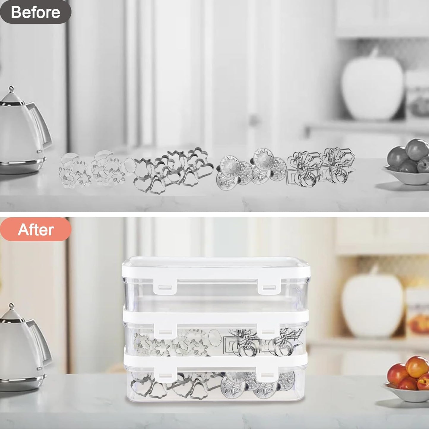 3 Pack of Cookie Cutter Storage, Handheld Transparent Cookie Cutter Organizer Storage with a Sticker and a Pen,Cover to Prevent Dust,Can be Used Alone or Hidden for Stacking