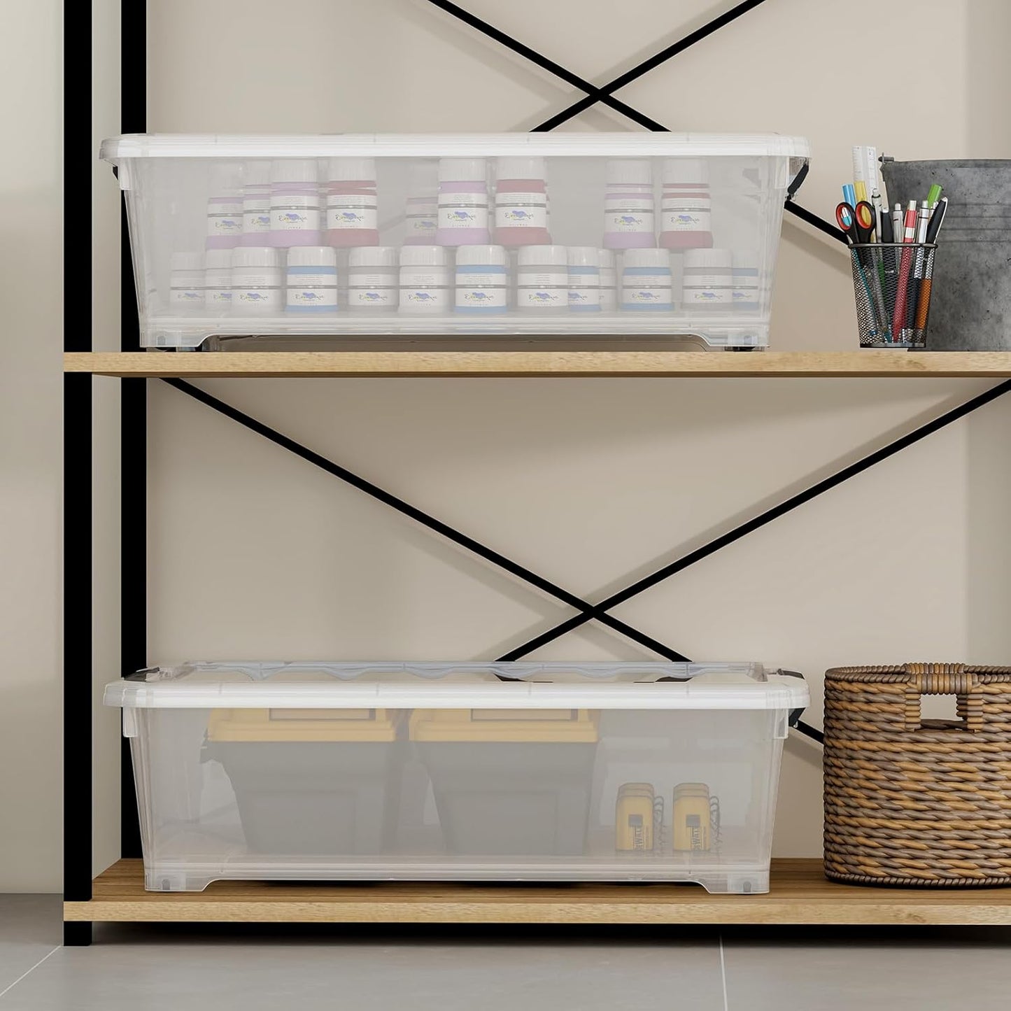 26 Quart Clear Underbed Storage Bin, Plastic Underbed Storage Box, Wheeled Underbed Storage Container with Lid, 4 Packs