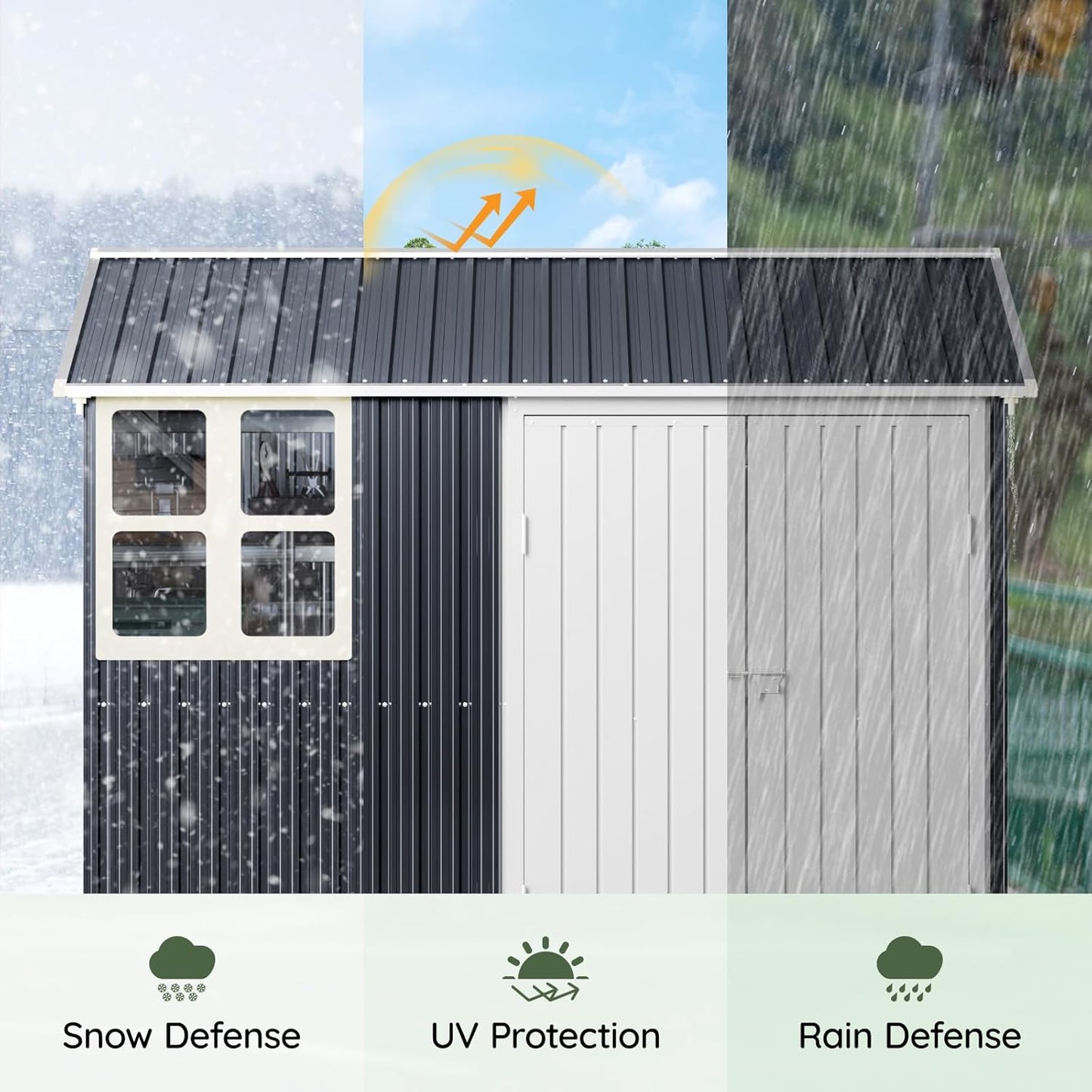 8x6 FT Outdoor Metal Storage Shed with Clear Window, Lockable Single Door, Weather-Resistant Garden Tool Shed for Backyard, Patio, and Lawn Equipment, Night Blue