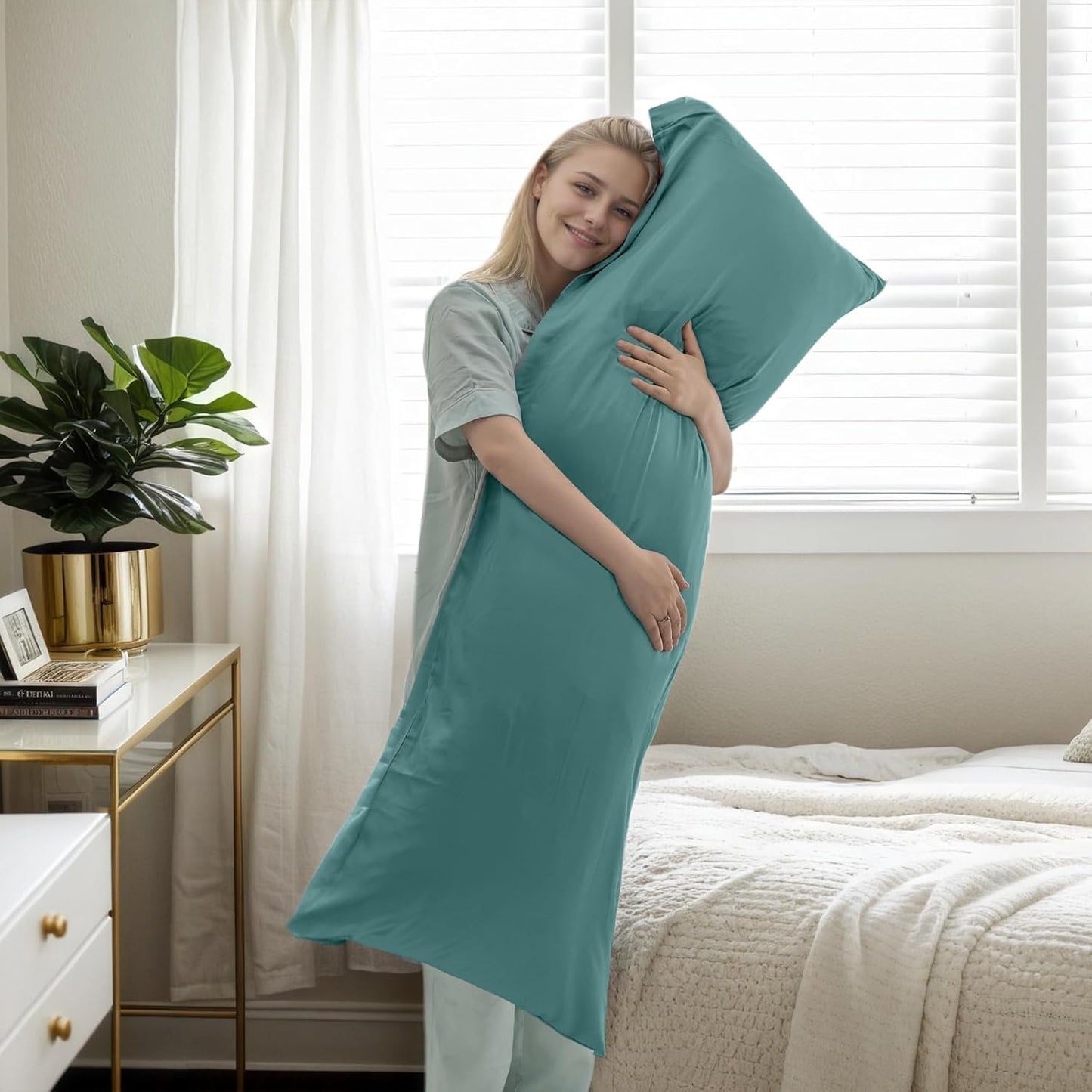 Body Cooling Pillow Cases Cover, Bamboo Rayon Pillowcases with Zipper Closure, Cool and Breathable Pillow Case for Hot Sleepers and Night Sweats, 20x54 inches, Teal