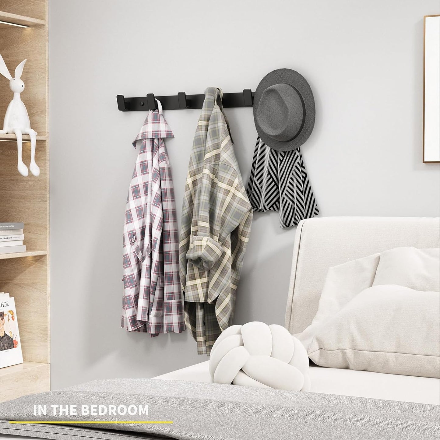 Coat Hook Wall Rack Hanger - Black Coat Rack with 6 Hooks Wall Hooks for Hanging Hat Key Bag Towel Wall Mount Coat Holder