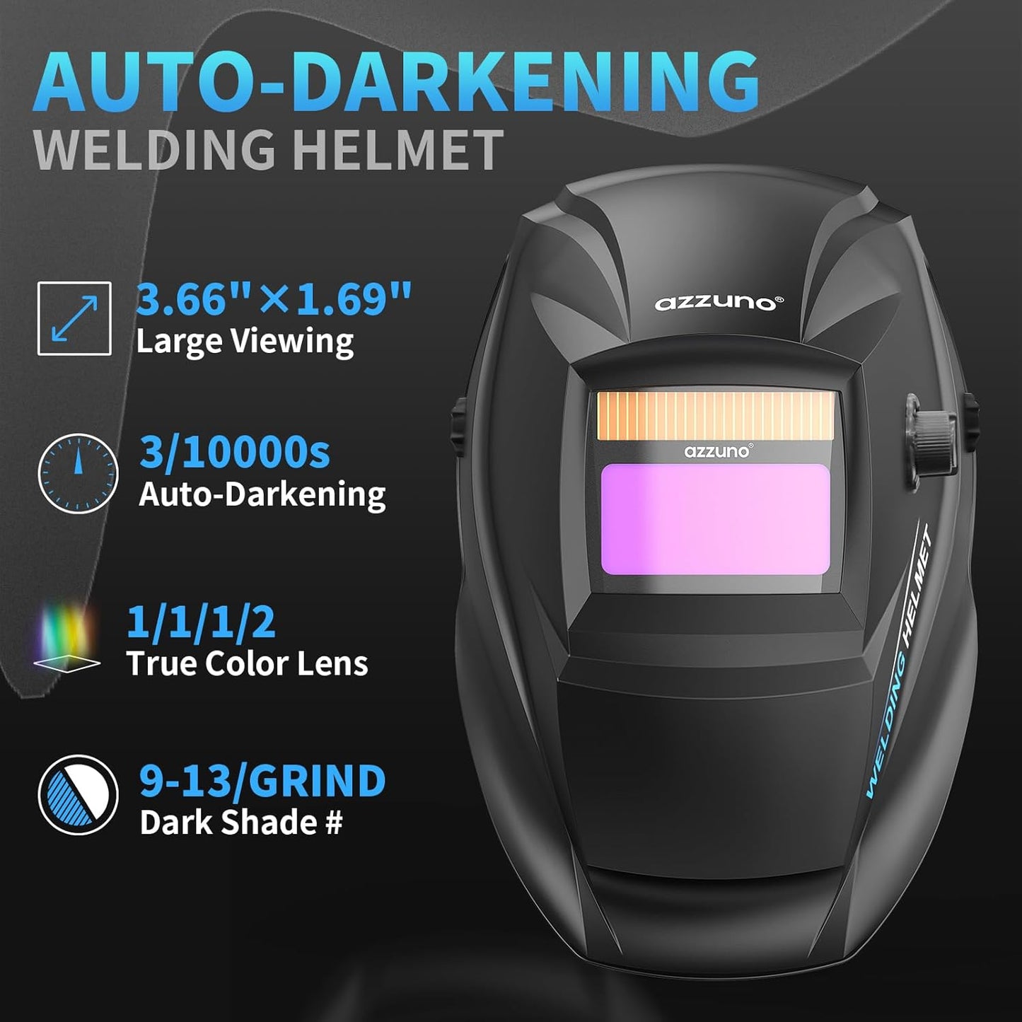 AZZUNO 135A MIG Welder Machine 110V, 3 in 1 Welder with Flux Core Gasless MIG/Lift TIG/Stick Welding Machine with Auto Darkening Welding Helmet, Portable Wire Feed Welder