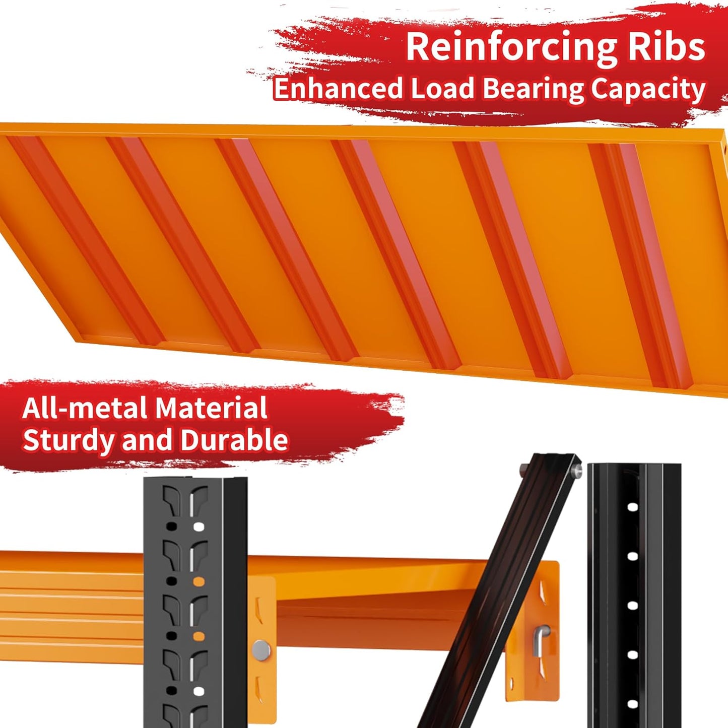 4000LBS Garage Shelving 48" W Garage Shelving Heavy Duty 4-Tier Metal Storage Shelves Adjustable Shelf Unit Storage Rack for Basement Supermarket Warehouse 48" W x 20" D x 78" H Black-Orange